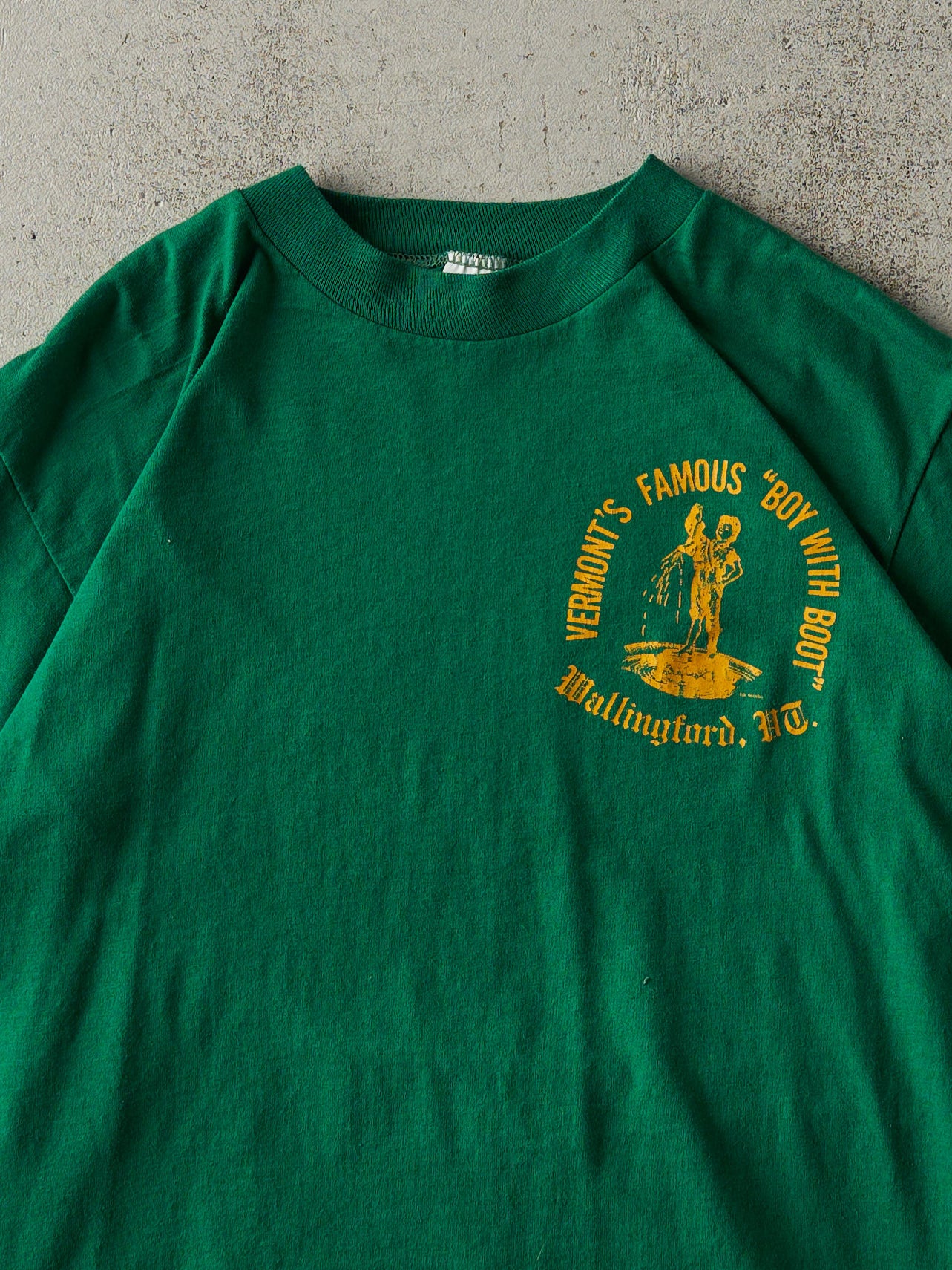 Vintage 80s Green "Boy With Boot" Single Stitch Tee (S)