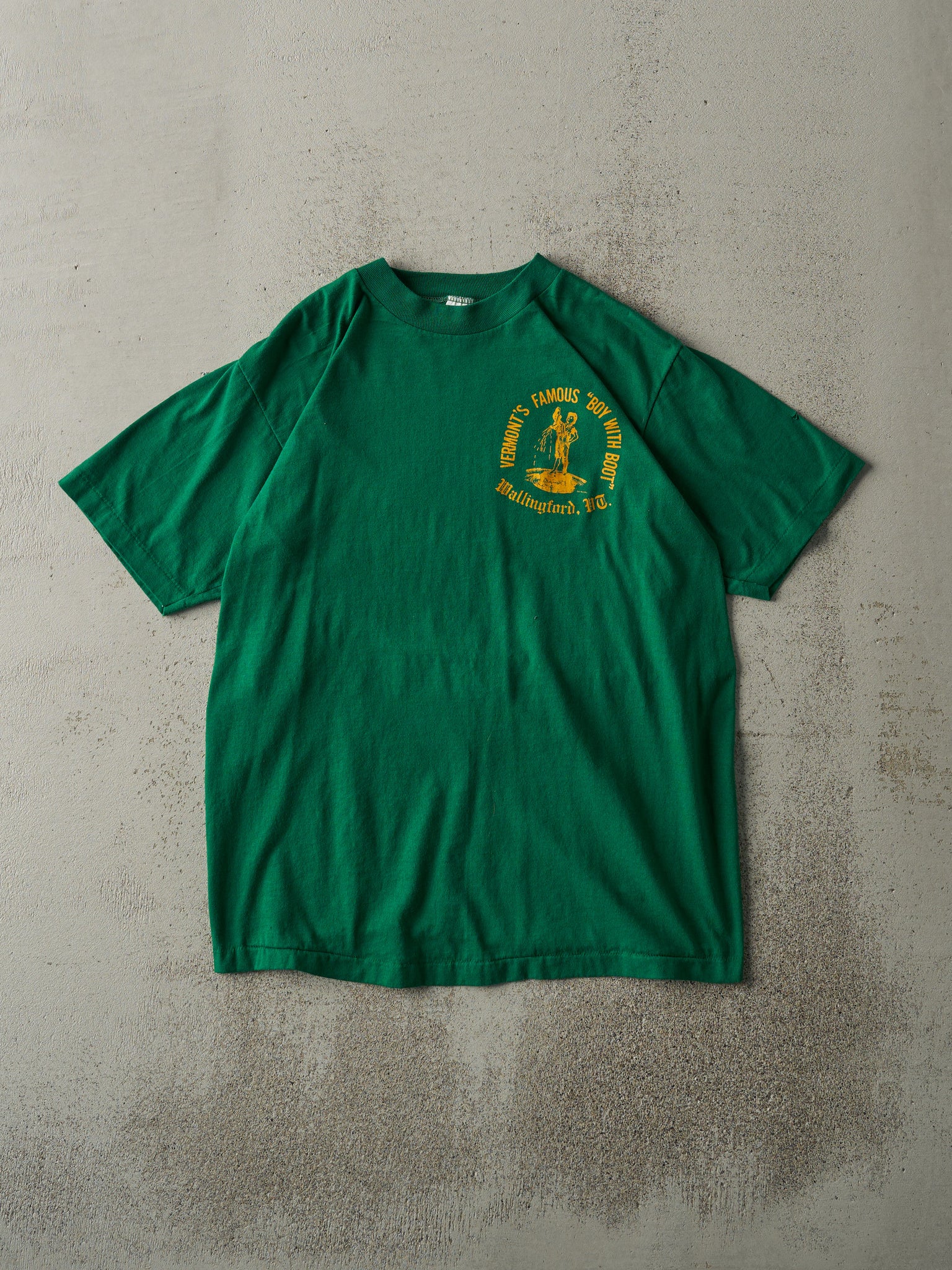 Vintage 80s Green "Boy With Boot" Single Stitch Tee (S)