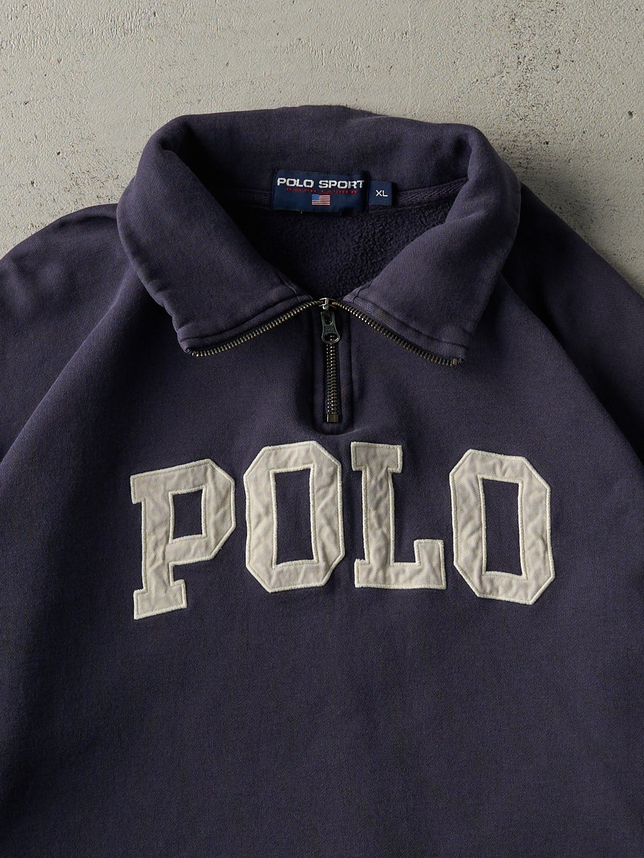 Vintage 90s Navy Blue Polo by Ralph Lauren Embroidered Quarter Zip Sweater (XL)