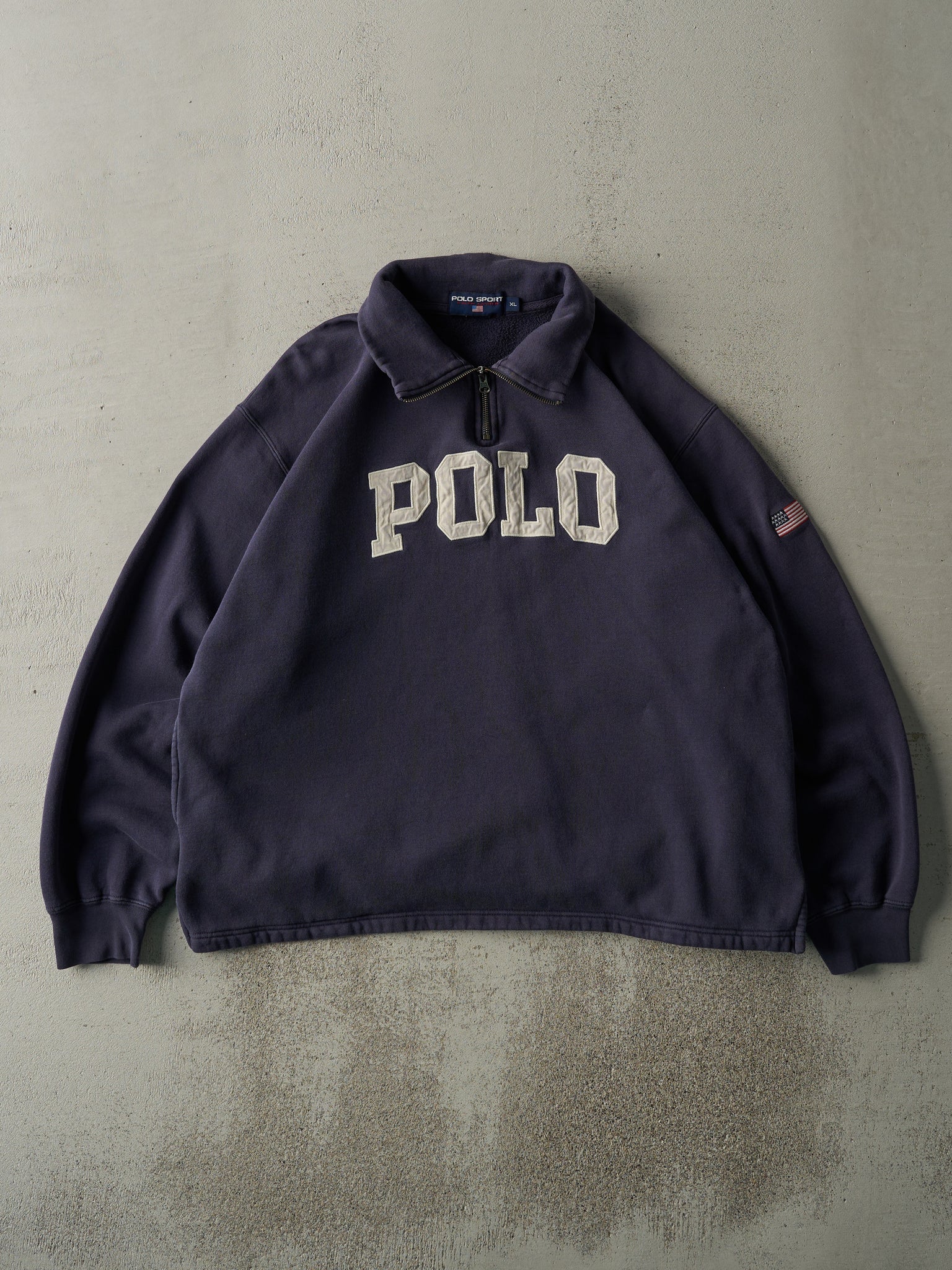 Vintage 90s Navy Blue Polo by Ralph Lauren Embroidered Quarter Zip Sweater (XL)