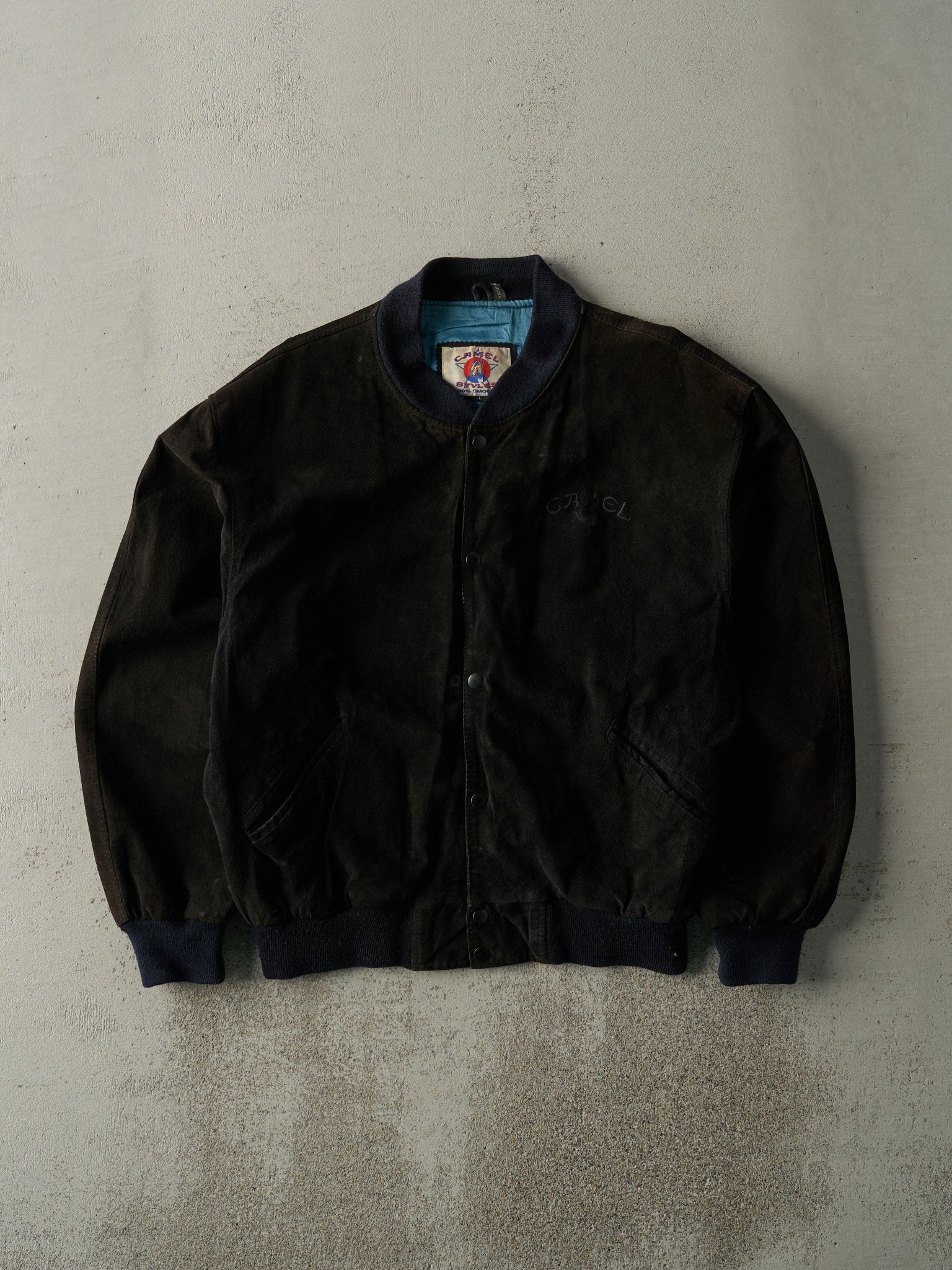 Vintage 80s Black Embroidered Camel Suede Jacket (M)