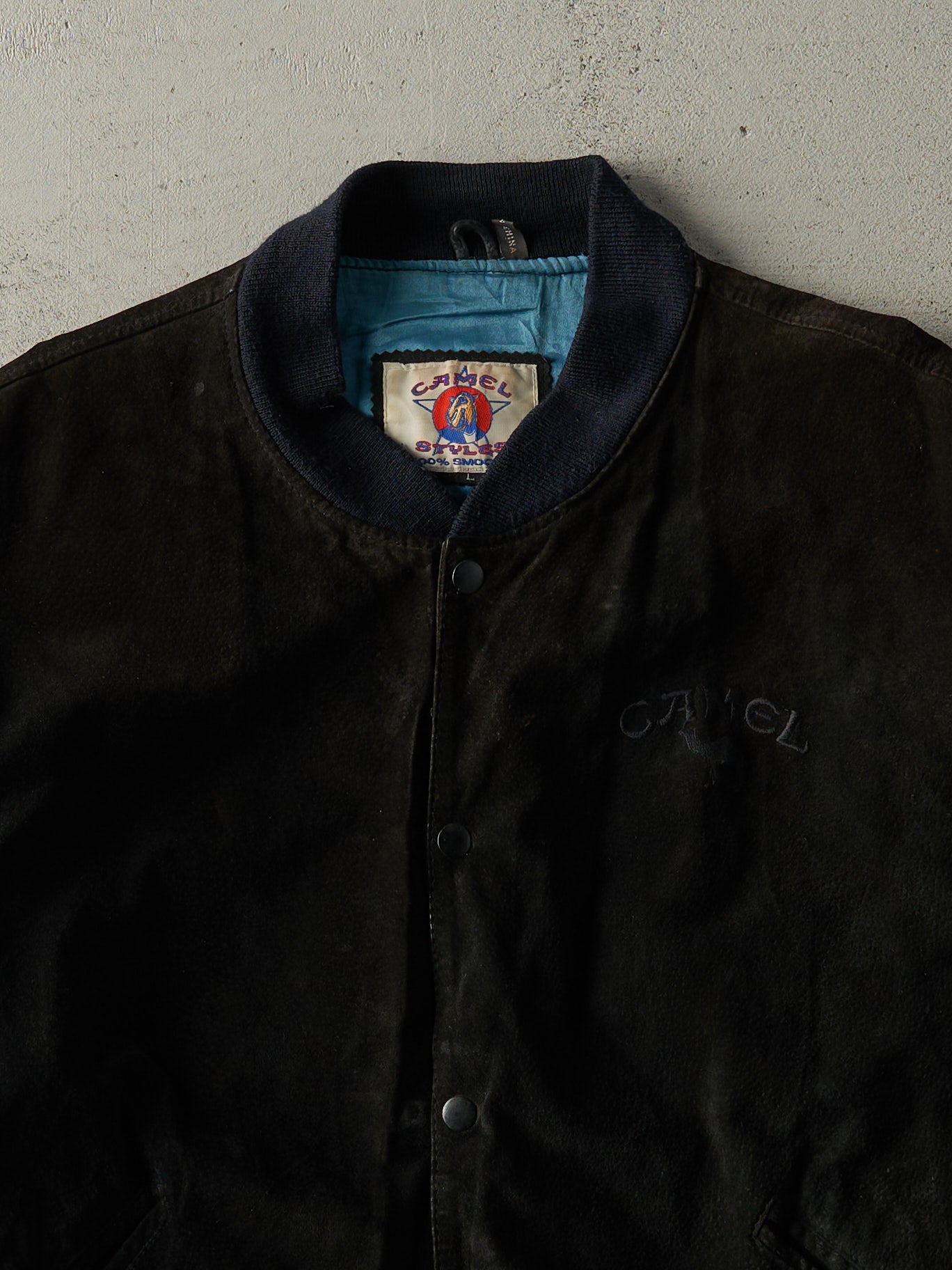 Vintage 80s Black Embroidered Camel Suede Jacket (M)