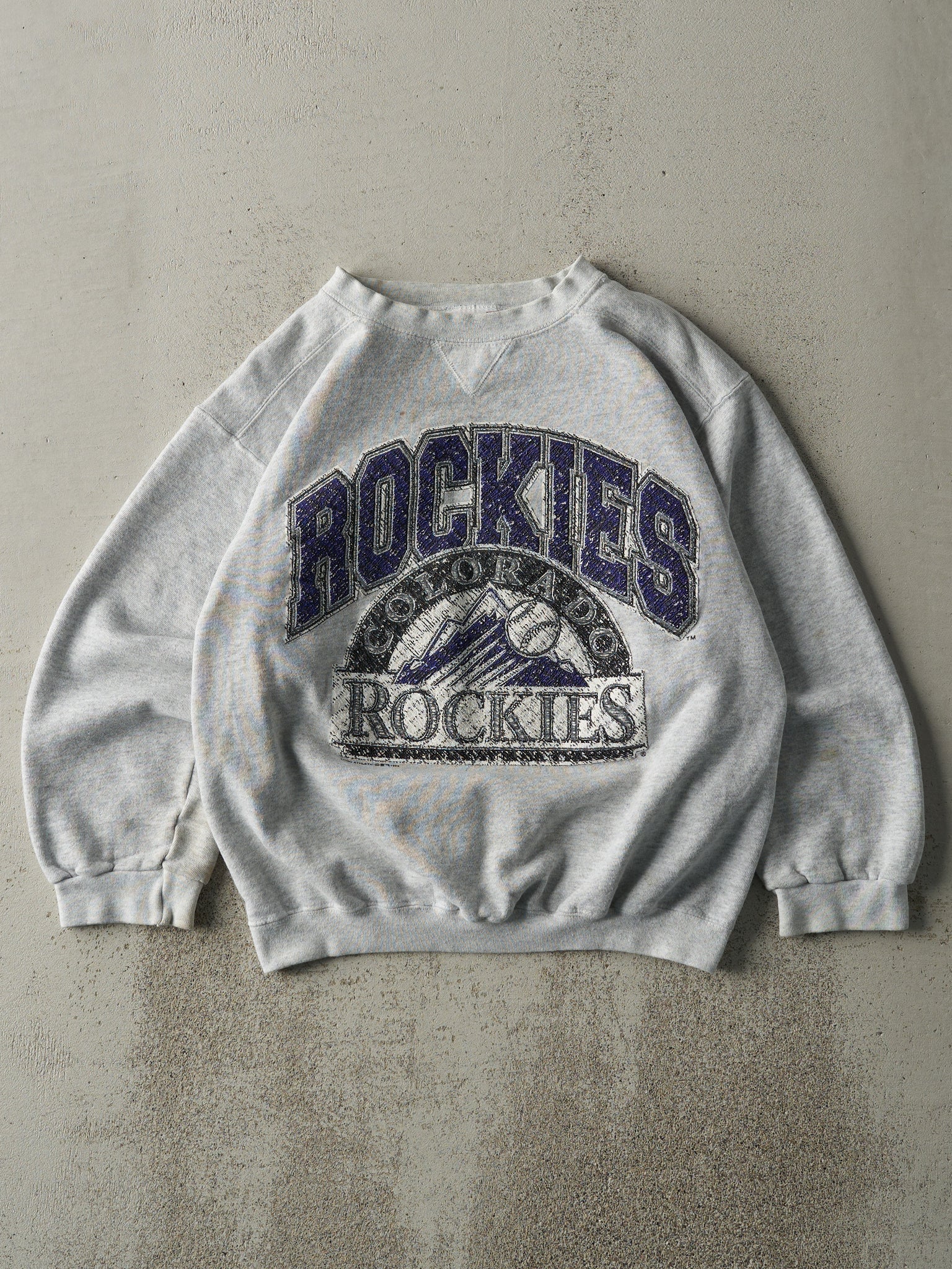 Vintage 99' Heather Grey Colorado Rockies Puff Print Crewneck (M)