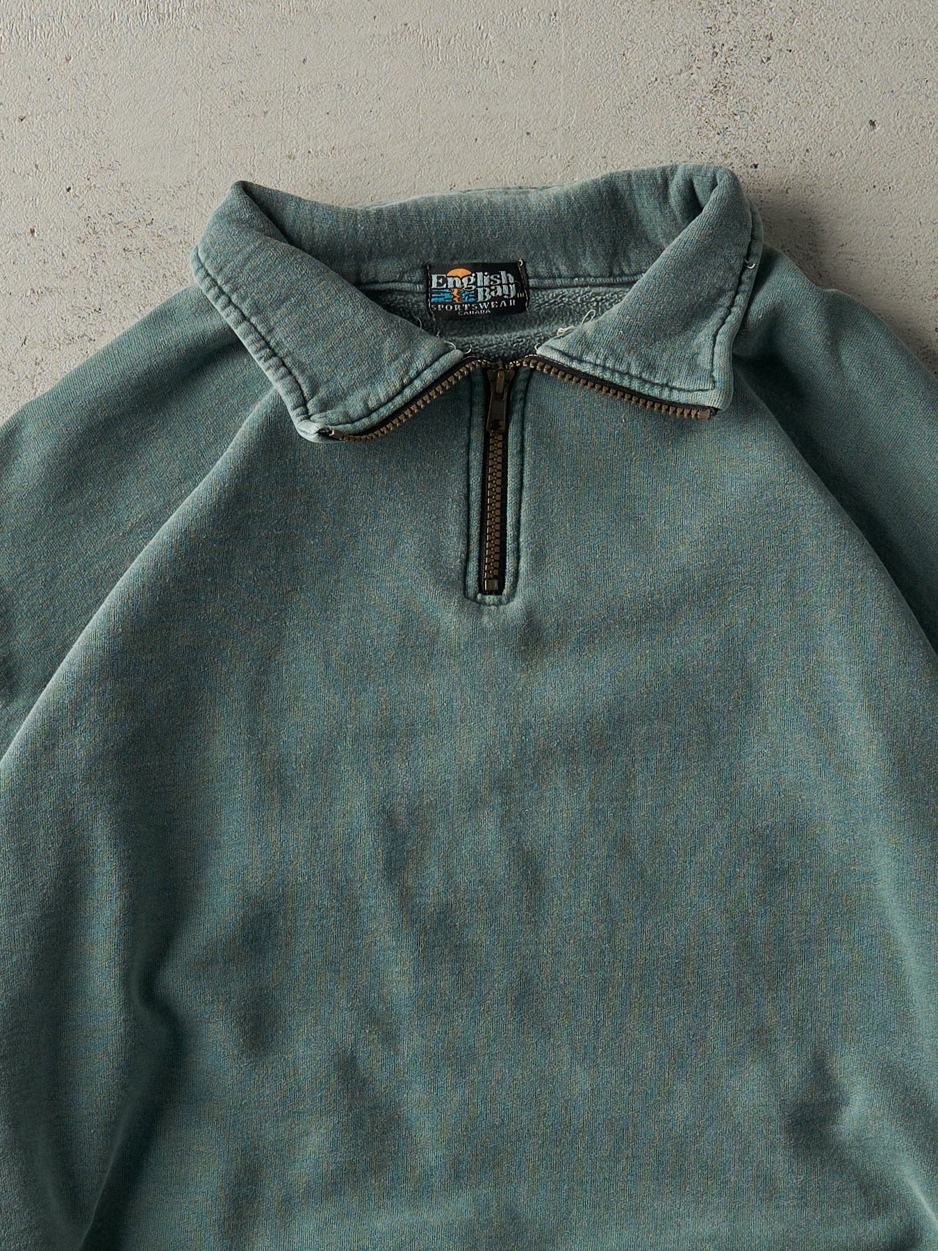 Vintage 90s Washed Green Quarter Zip Sweatshirt (XL)