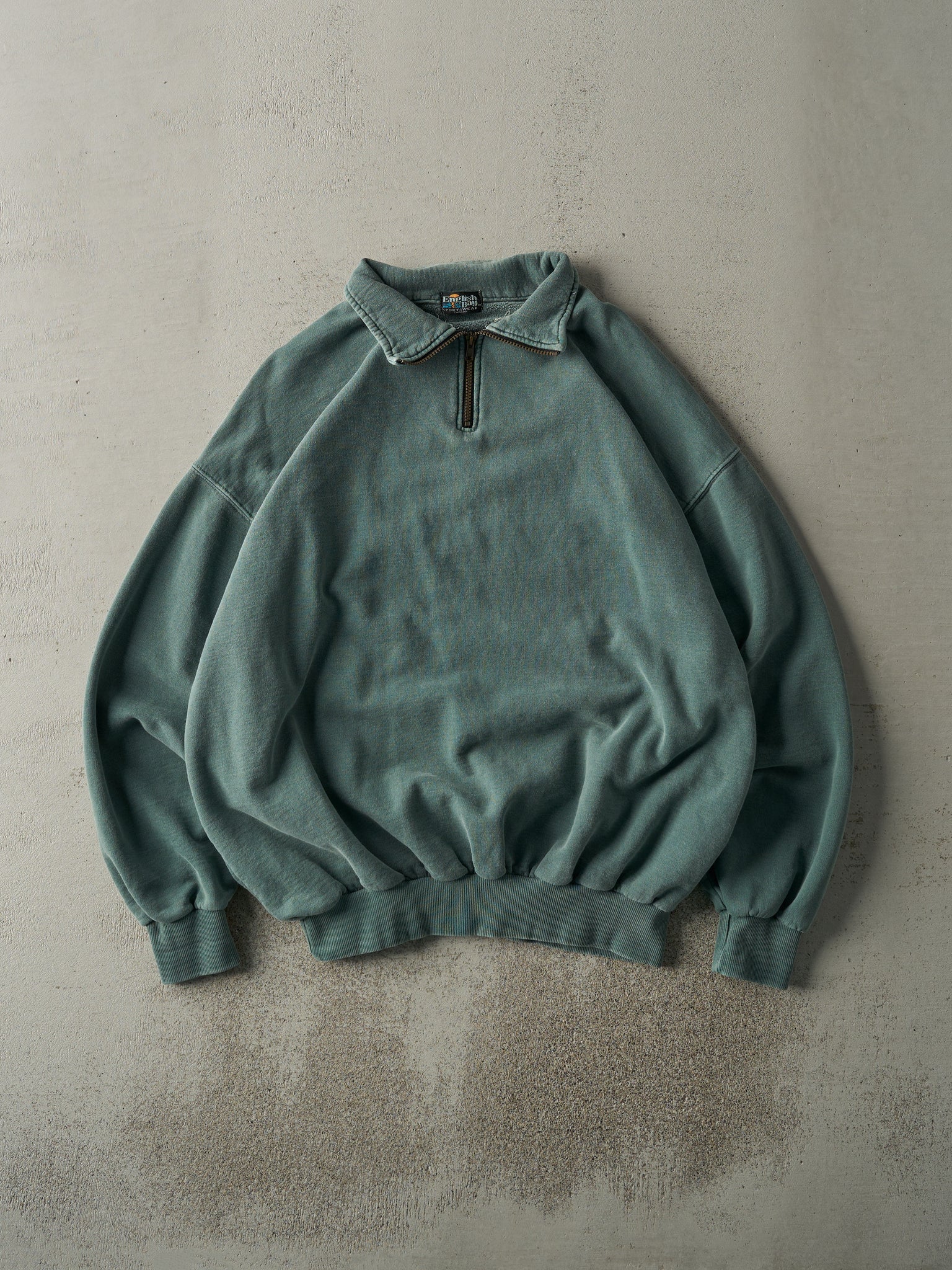 Vintage 90s Washed Green Quarter Zip Sweatshirt (XL)