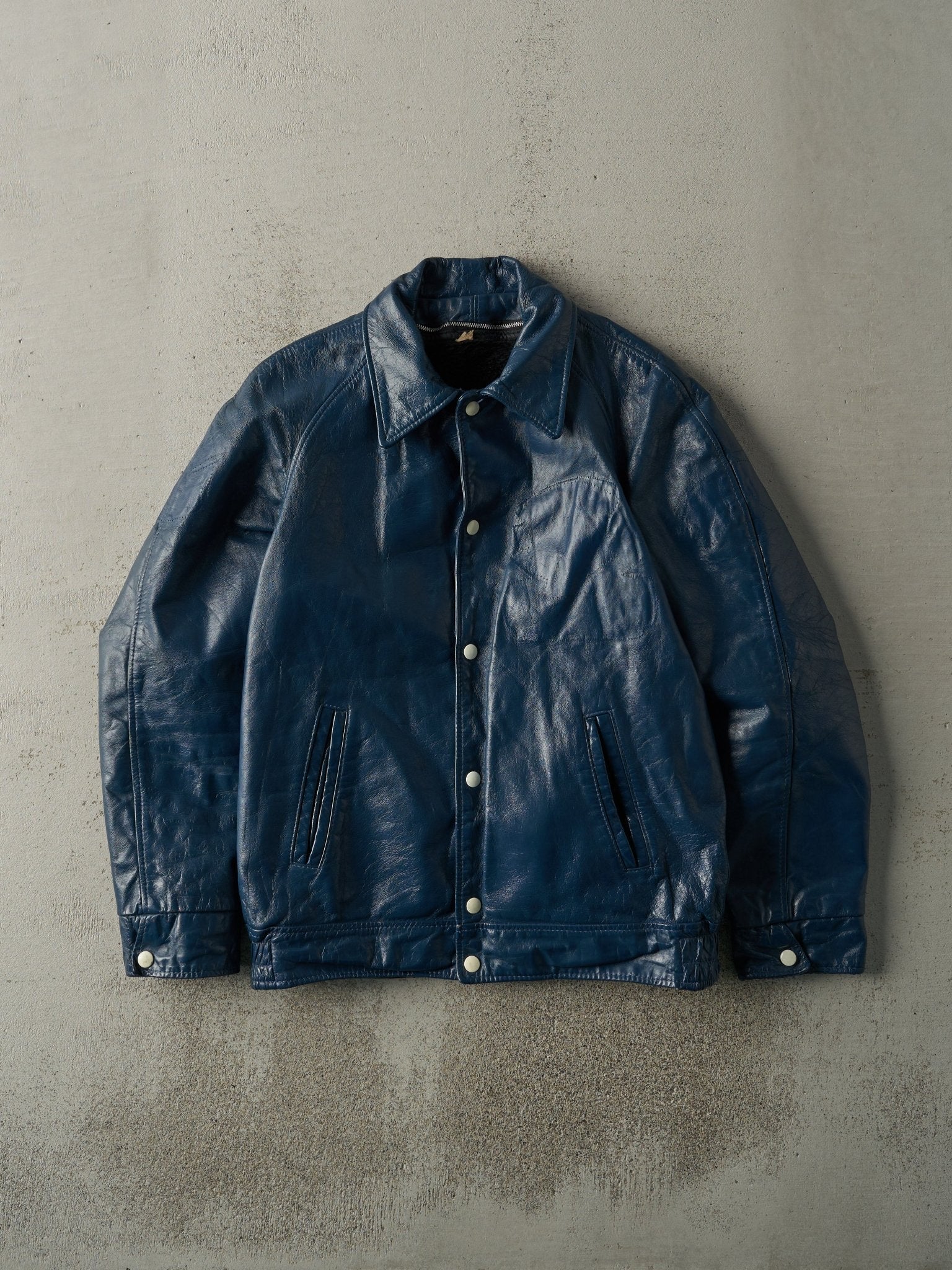 Vintage 70s Blue Fur Lined Leather Jacket (S)