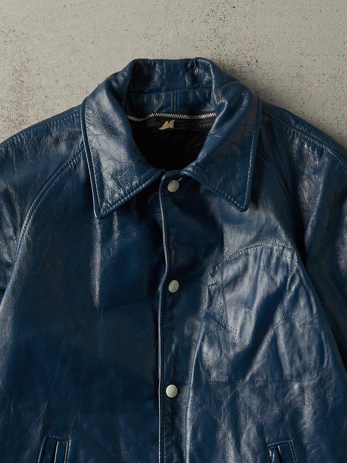 Vintage 70s Blue Fur Lined Leather Jacket (S)