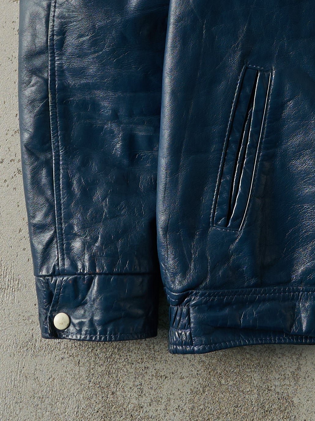 Vintage 70s Blue Fur Lined Leather Jacket (S)