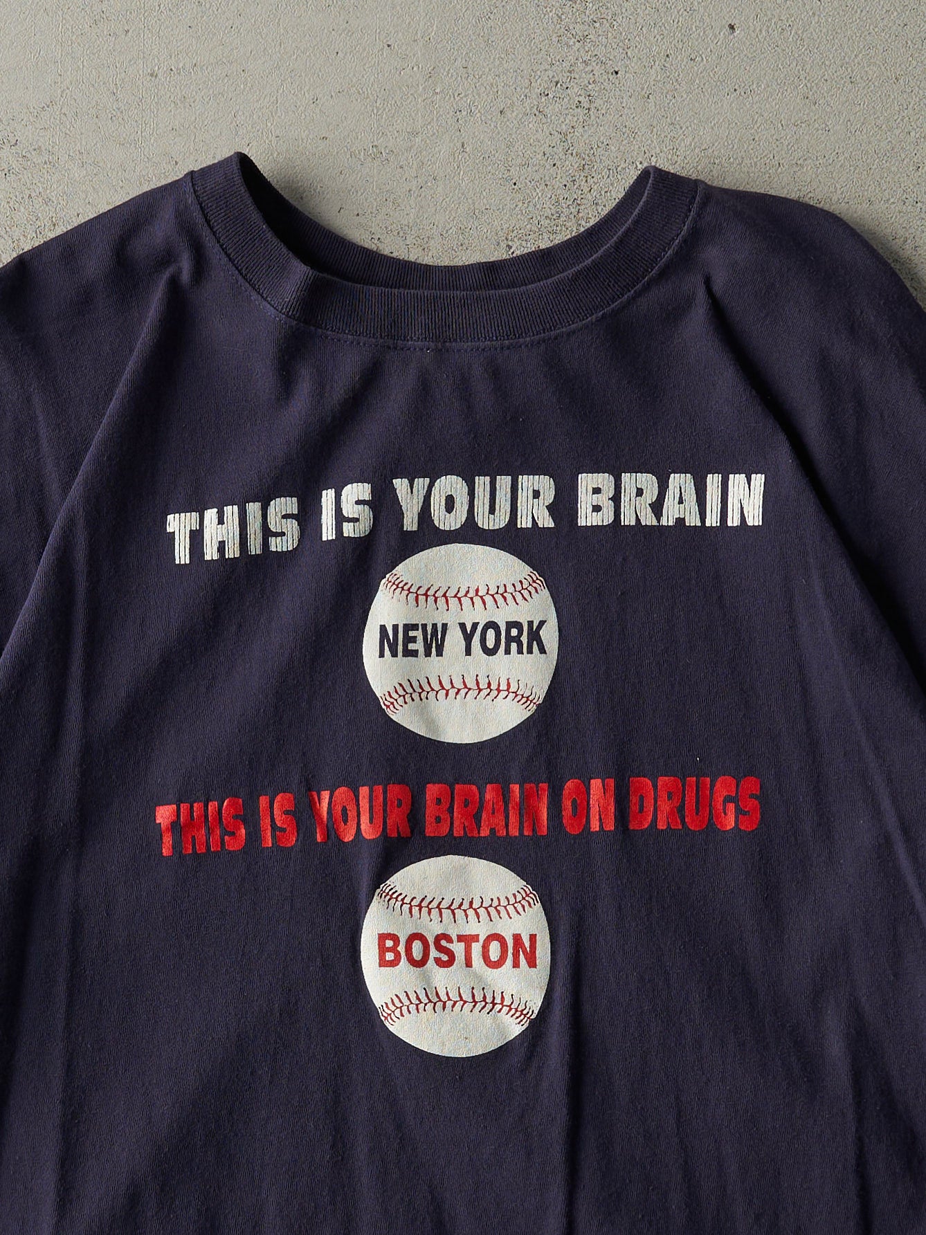 Vintage Y2K Navy Blue New York Yankees x Boston Red Sox Parody Tee (L)
