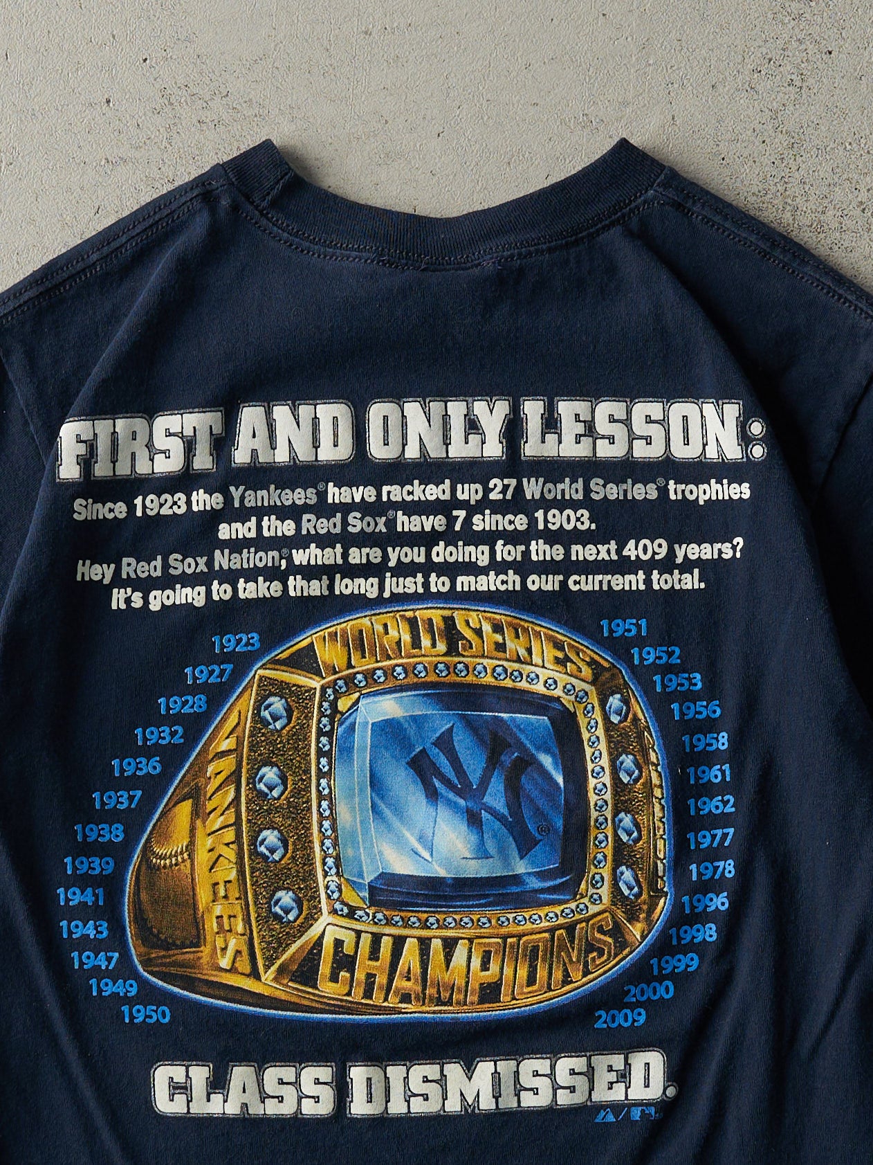 Vintage 10' Navy Blue New York Yankees History 101 Tee (XS)