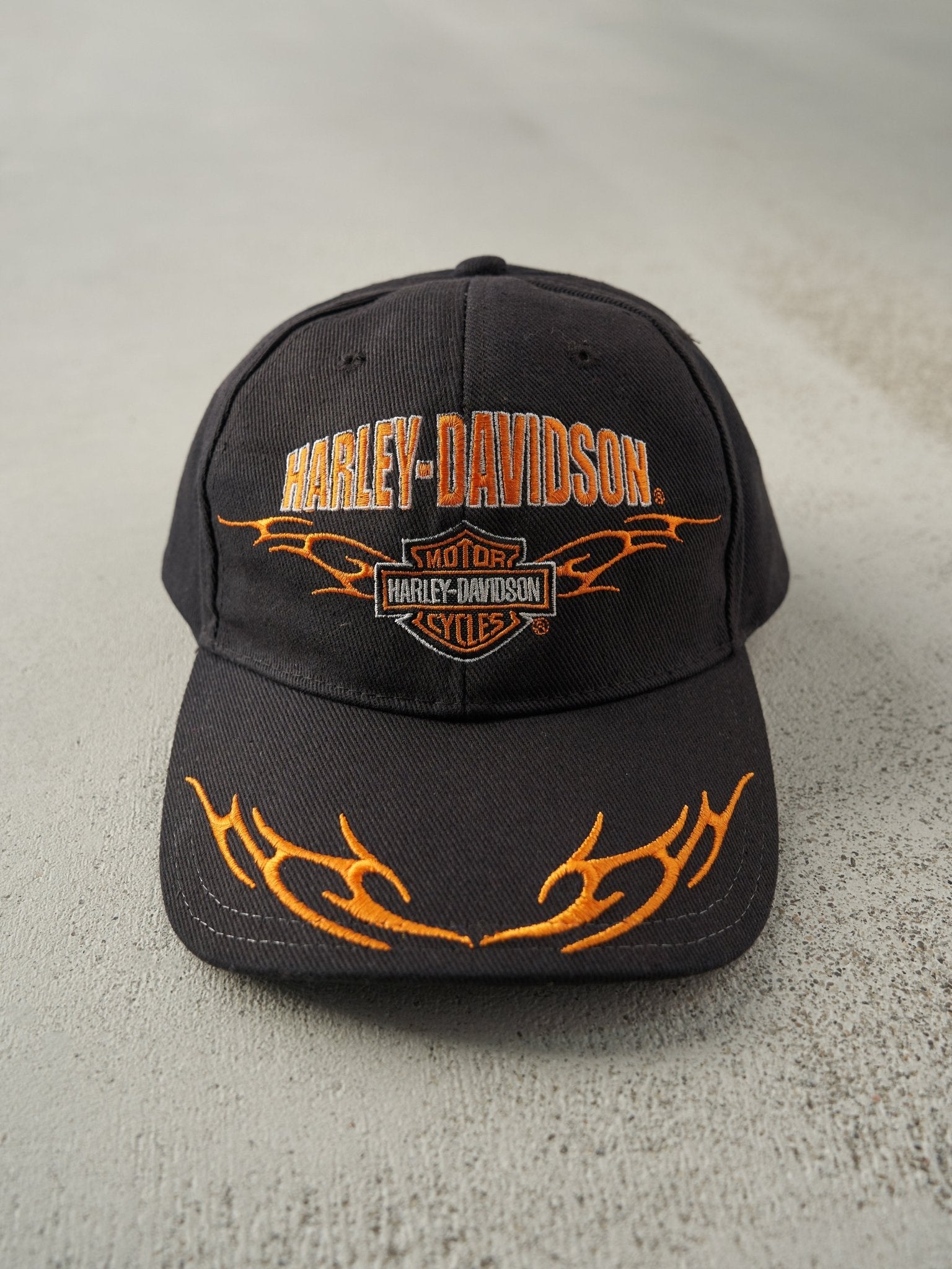 Vintage Y2K Black Embroidered Harley Davidson Velcro  Hat