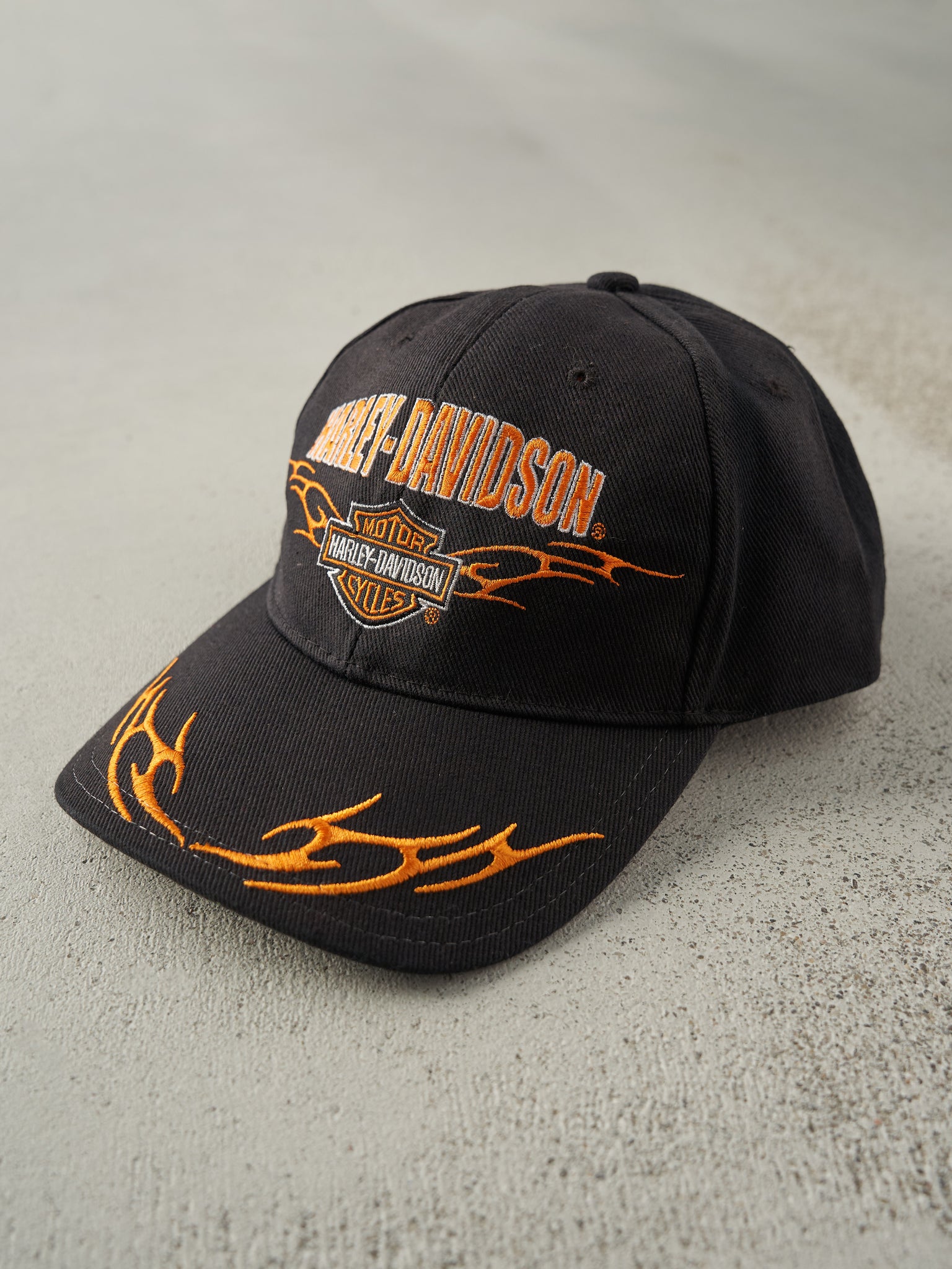 Vintage Y2K Black Embroidered Harley Davidson Velcro Back Hat