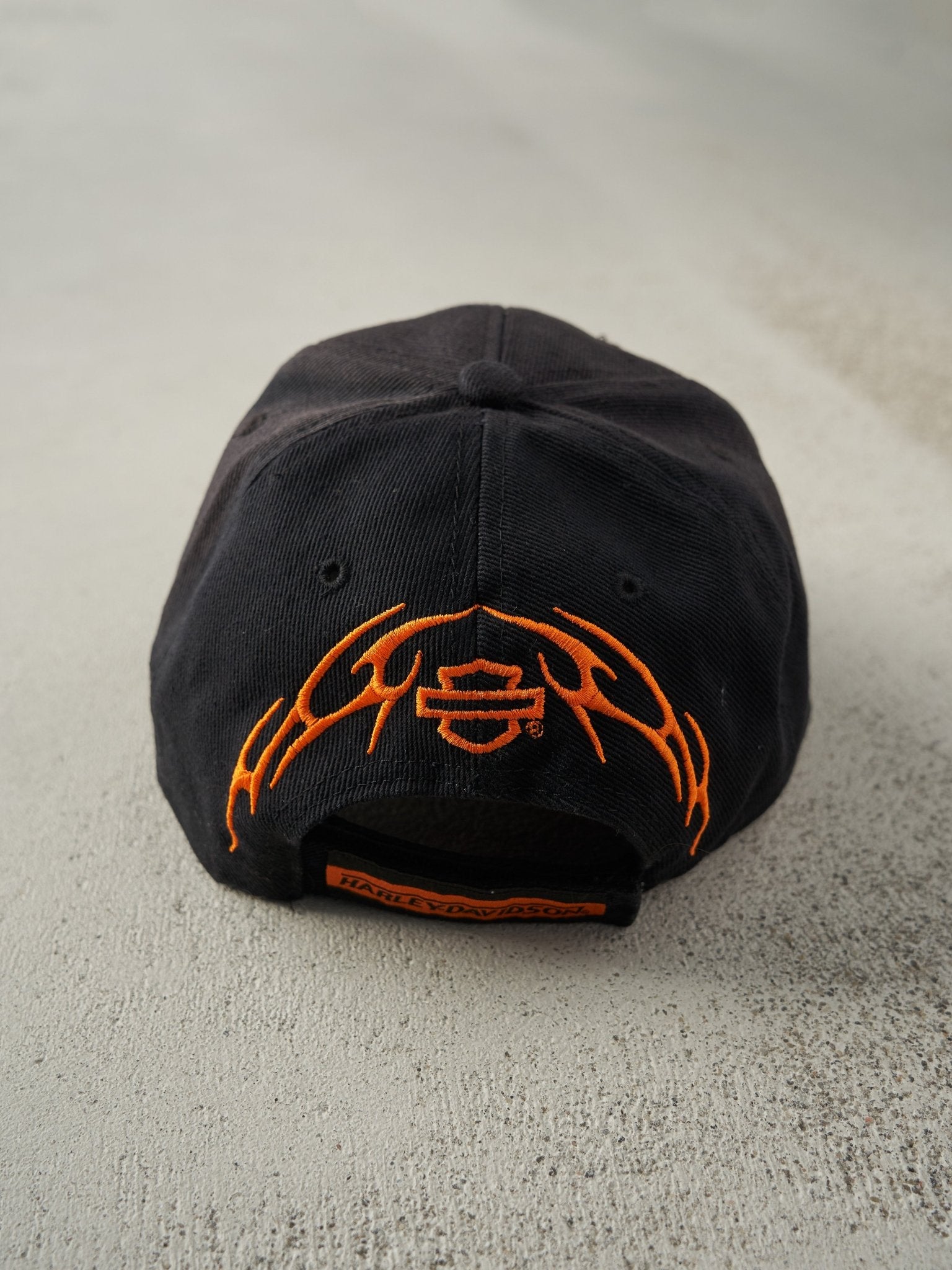 Vintage Y2K Black Embroidered Harley Davidson Velcro  Hat