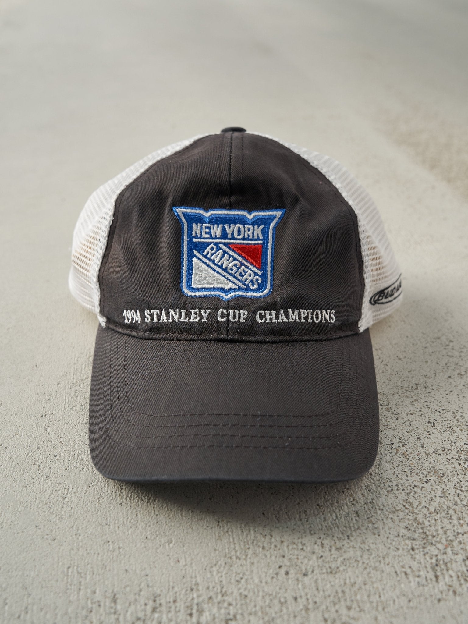 Vintage 94' Black & White Embroidered New York Rangers Stanley Cup Champions Mesh Snapback Hat