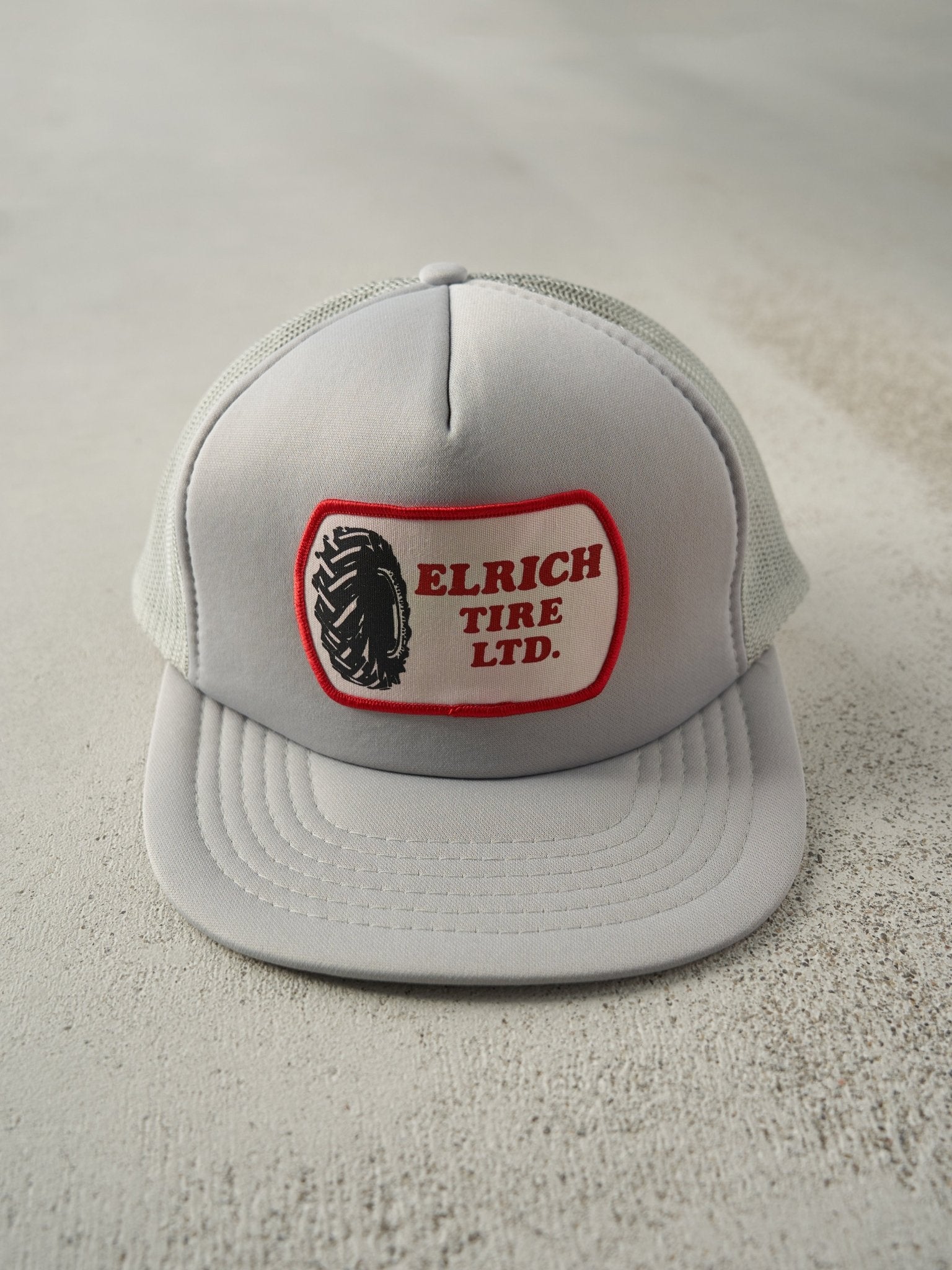 Vintage 80s Grey Elrich Tire LTD. Foam Trucker Hat