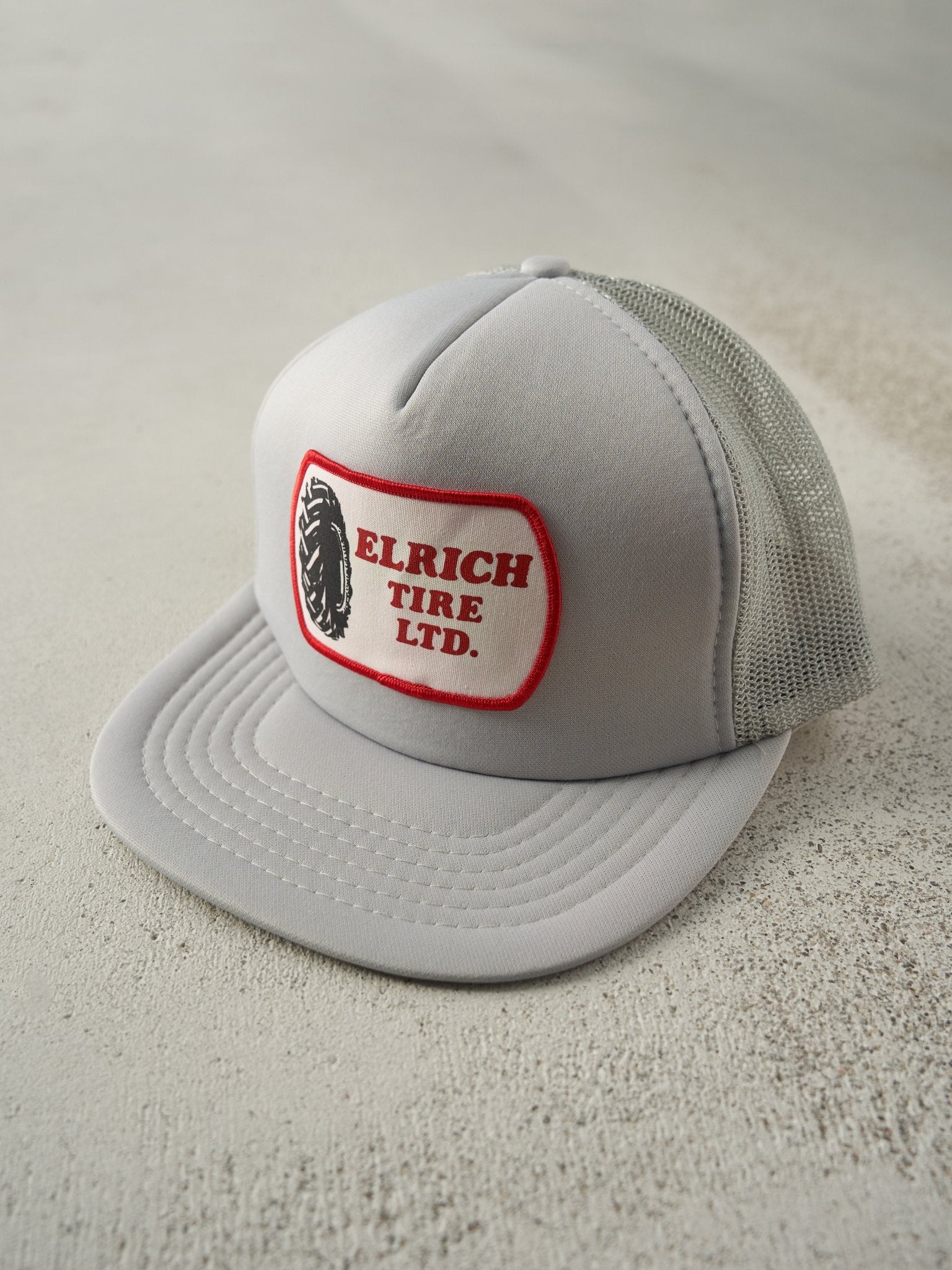 Vintage 80s Grey Elrich Tire LTD. Foam Trucker Hat