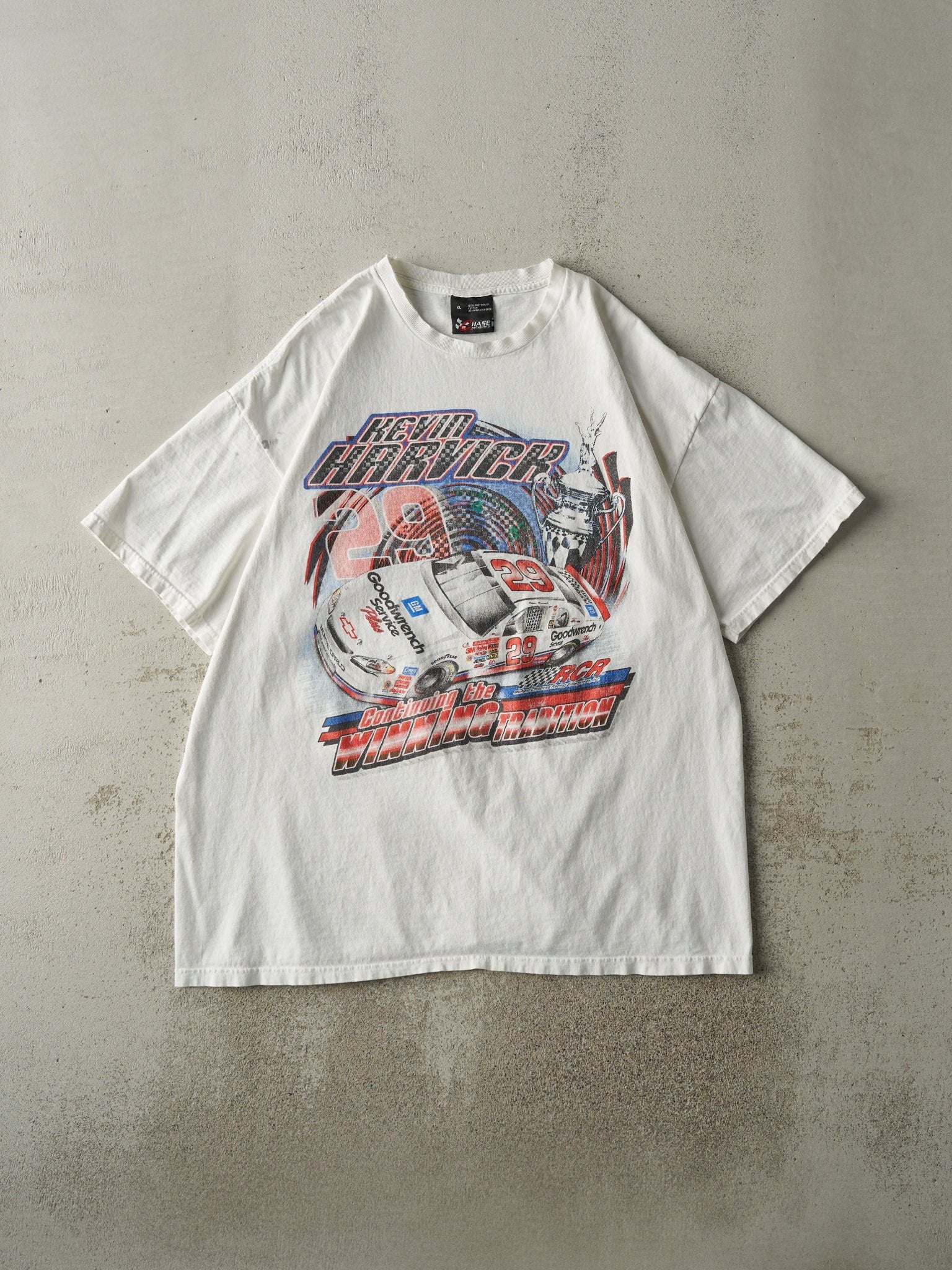 Vintage Y2K White Nascar #29 Kevin Harvick Racing Tee (L/XL)