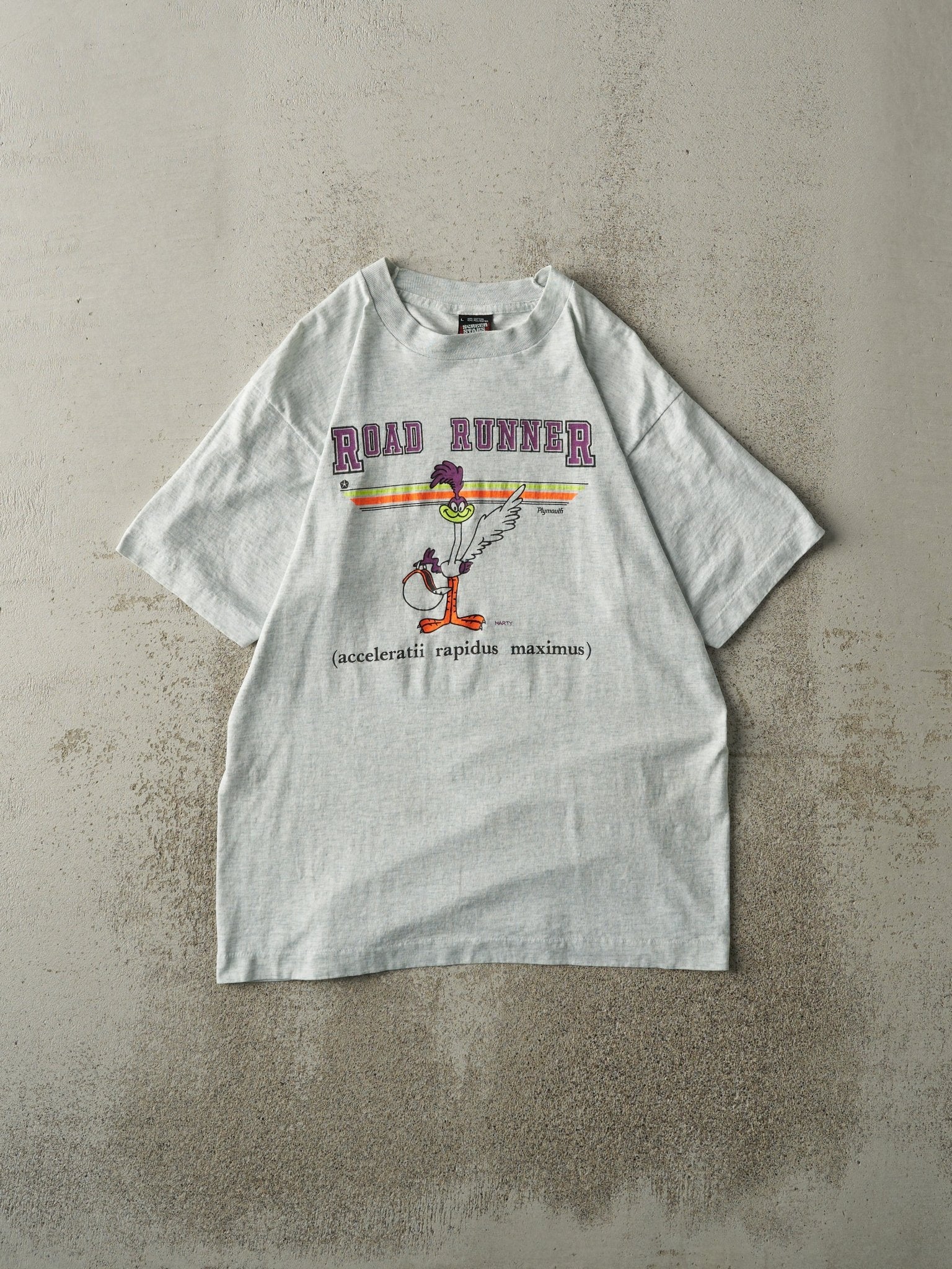Vintage 80s Heather Grey Plymouth Road Runner Single Stitch Tee (M)