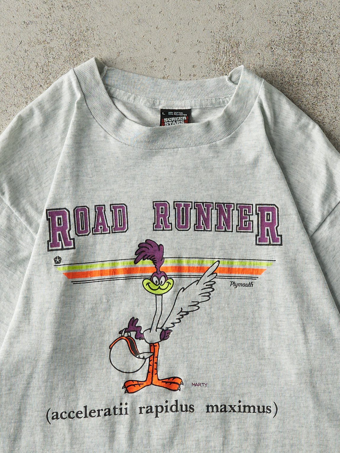 Vintage 80s Heather Grey Plymouth Road Runner Single Stitch Tee (M)