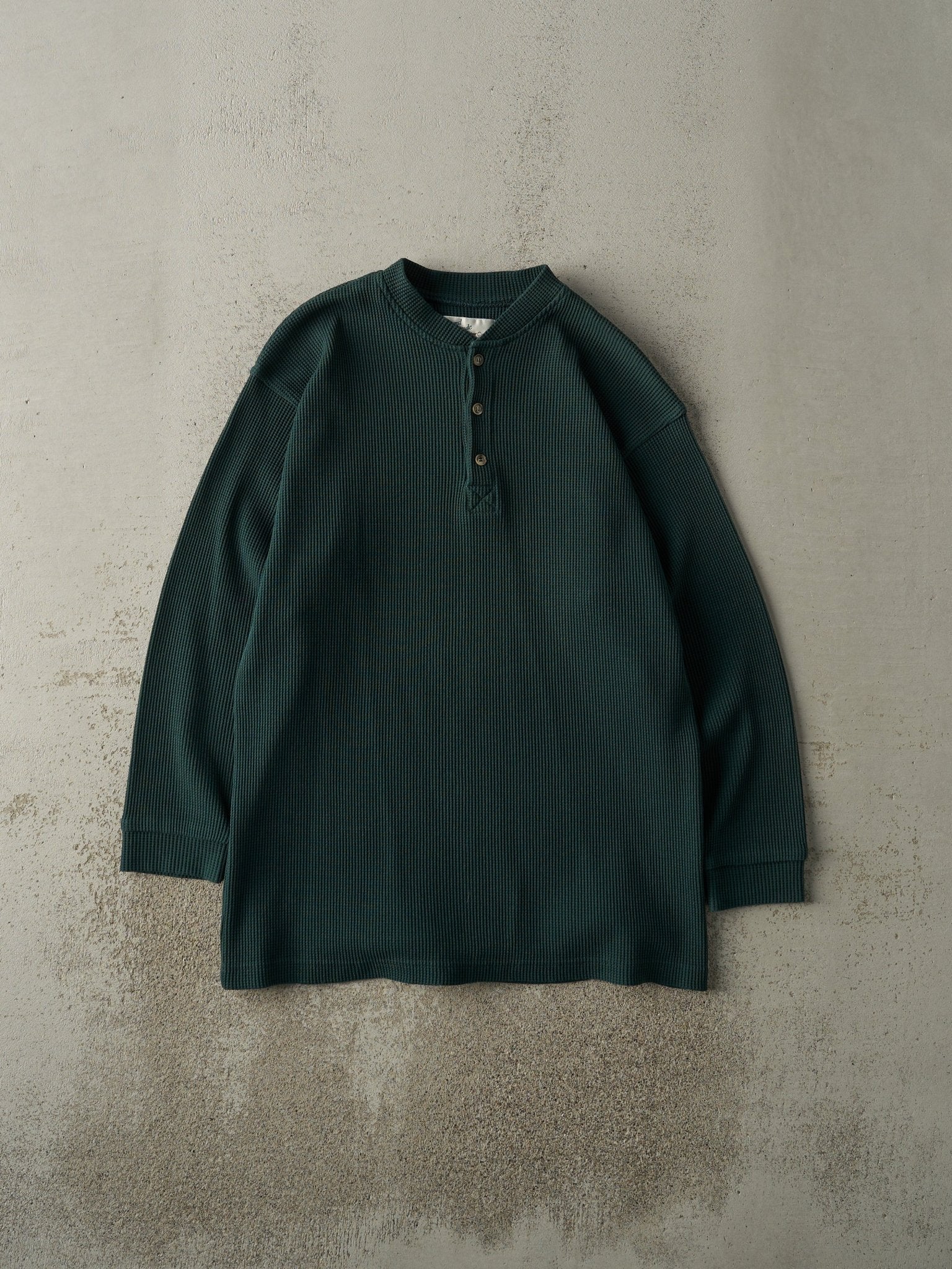 Vintage 90s Green Quarter Button Thermal Long Sleeve (M)