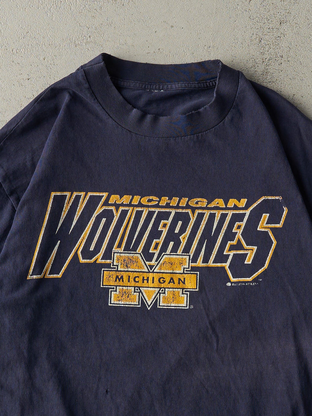 Vintage 90s Navy Blue Michigan Wolverines Single Stitch Tee (M)