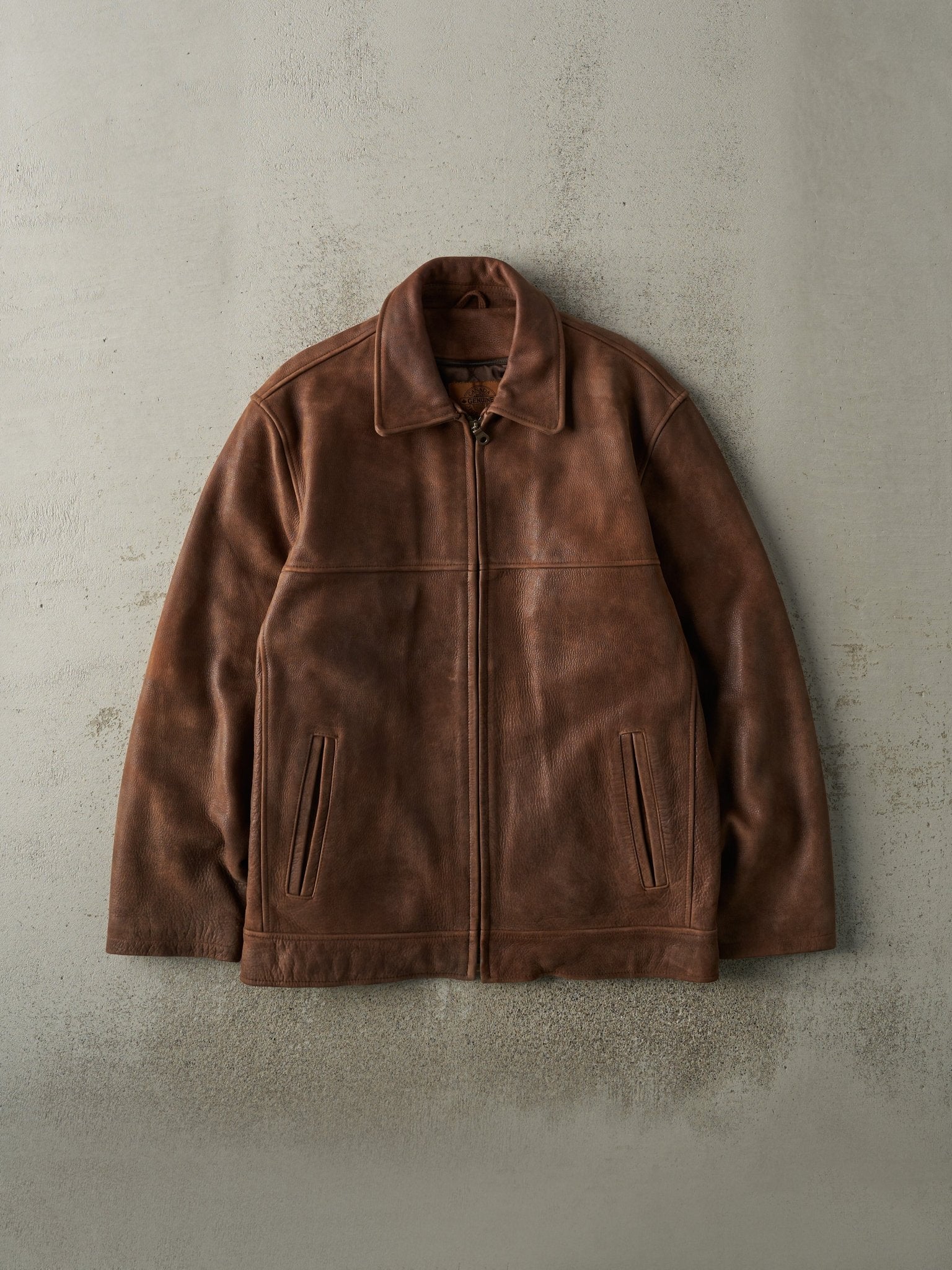 Vintage 90s Brown Embroidered Leather Jacket (M)
