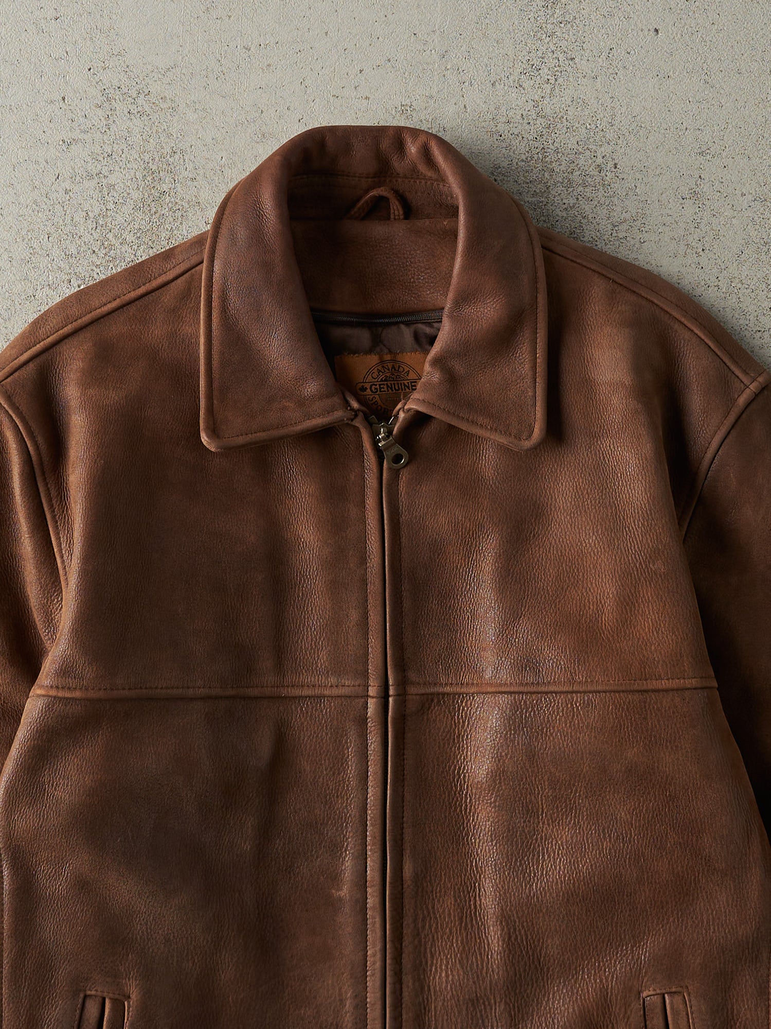 Vintage 90s Brown Embroidered Leather Jacket (M)