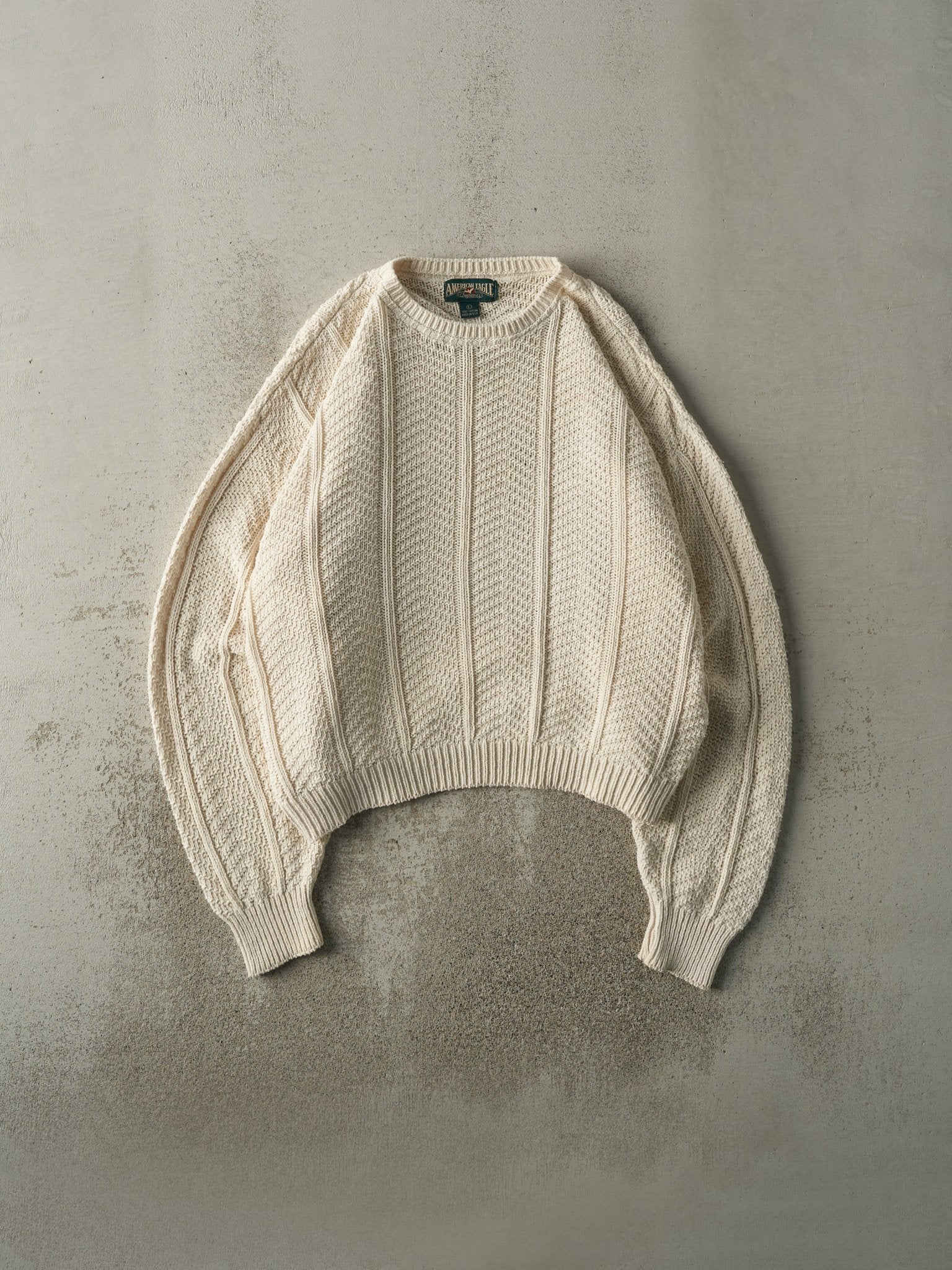 Vintage 90s Beige Patterned Knit Boxy Pullover (L/XL)