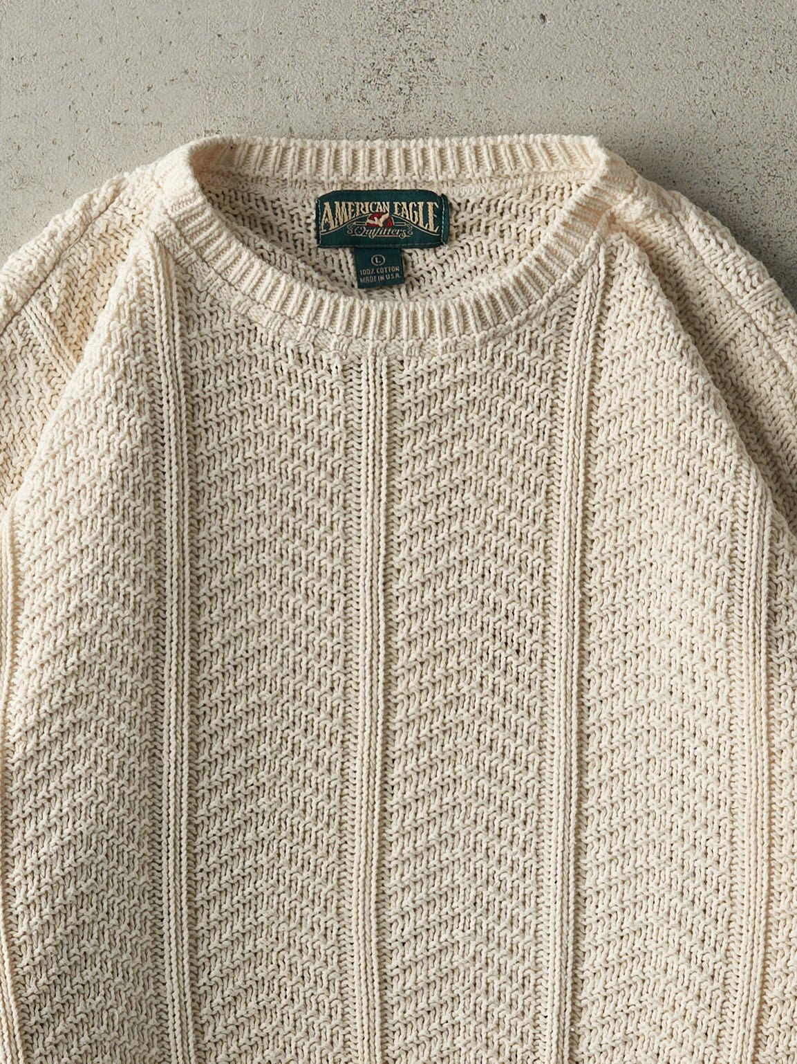 Vintage 90s Beige Patterned Knit Boxy Pullover (L/XL)