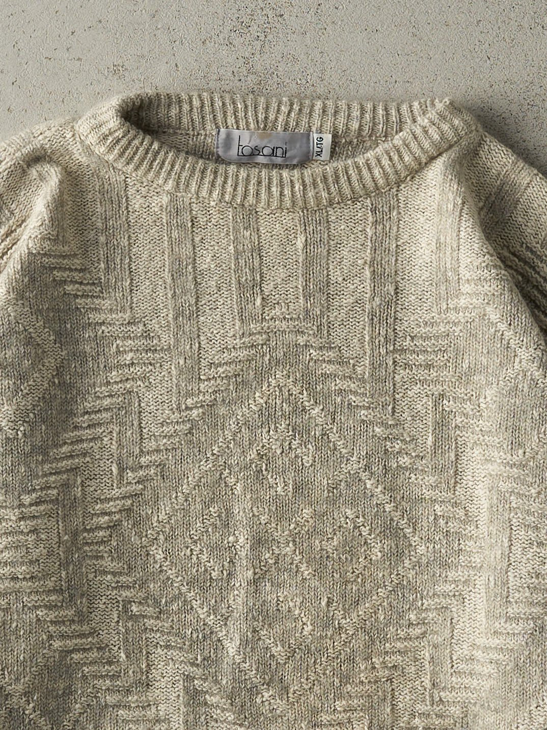 Vintage 90s Beige & Grey Grandpa Knit (L)
