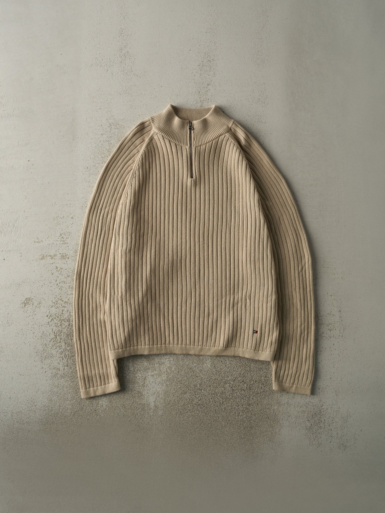 Vintage Y2K Beige Tommy Hilfiger Quarter Zip Knit (XL)