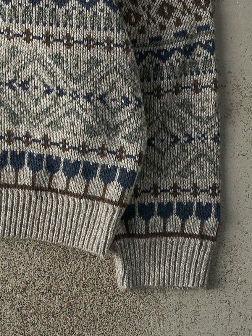 Vintage 80s Beige, Blue & Brown Grandpa Boxy Knit (L)