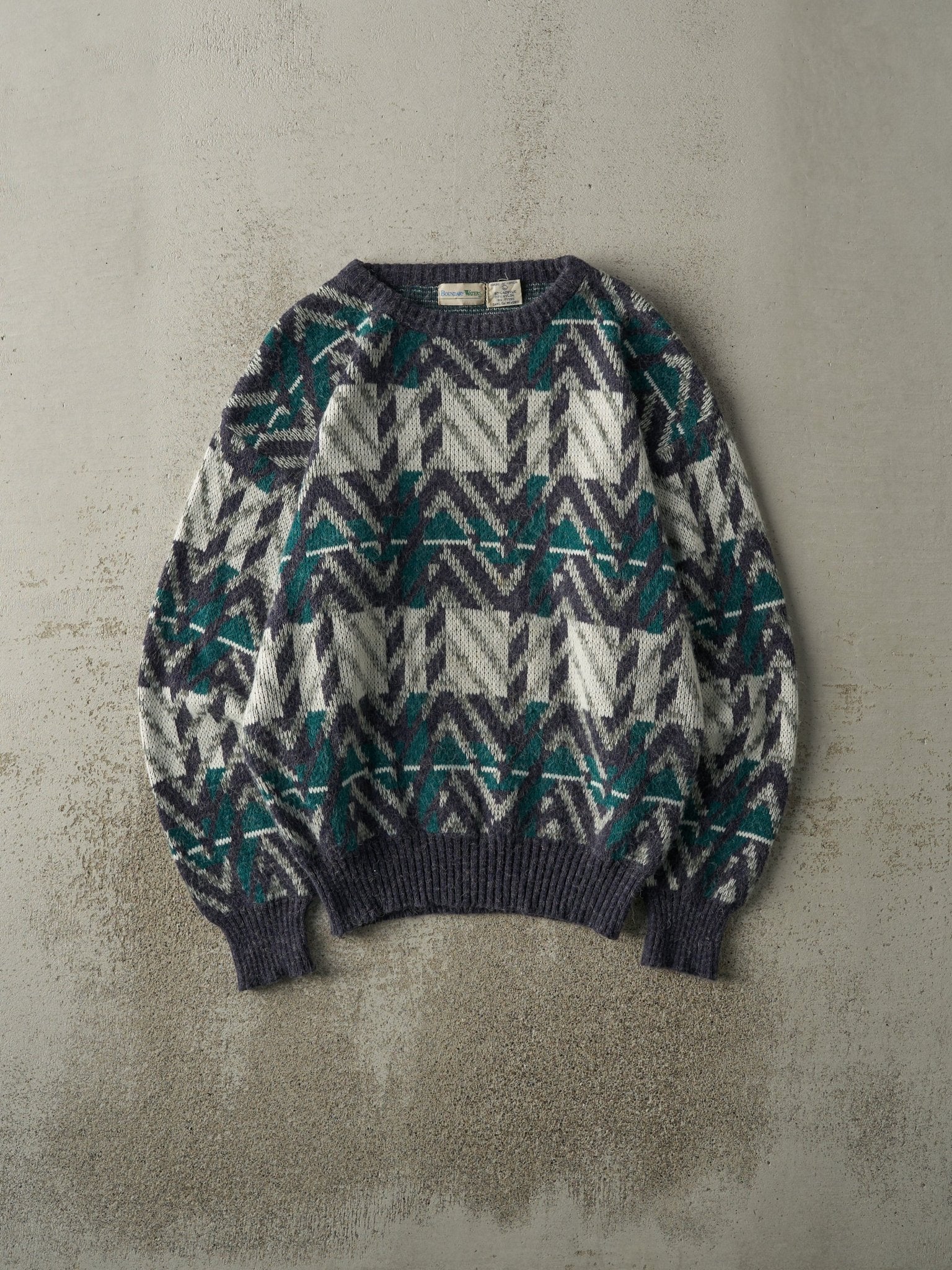 Vintage 80s Purple, Teal & White Grandpa Patterned Knit (M)