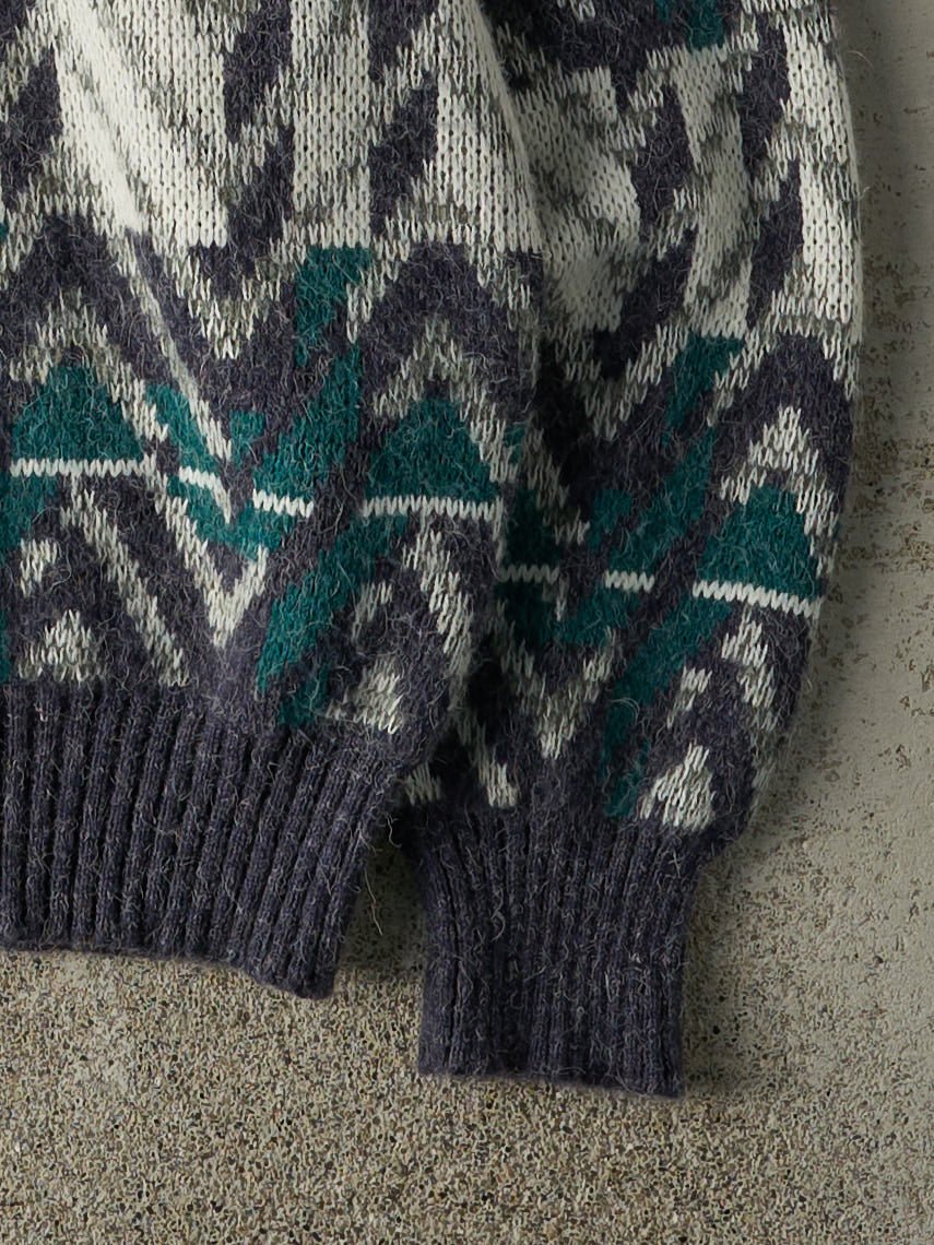 Vintage 80s Purple, Teal & White Grandpa Patterned Knit (M)