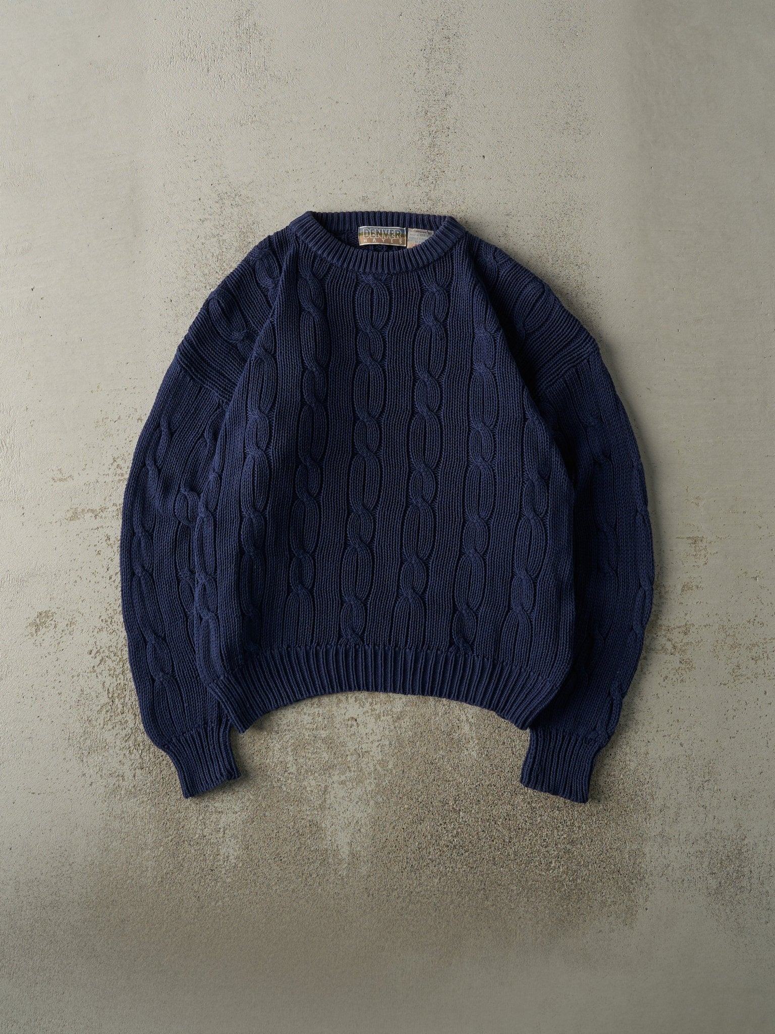 Vintage 90s Navy Blue Cable Knit Sweater (M)
