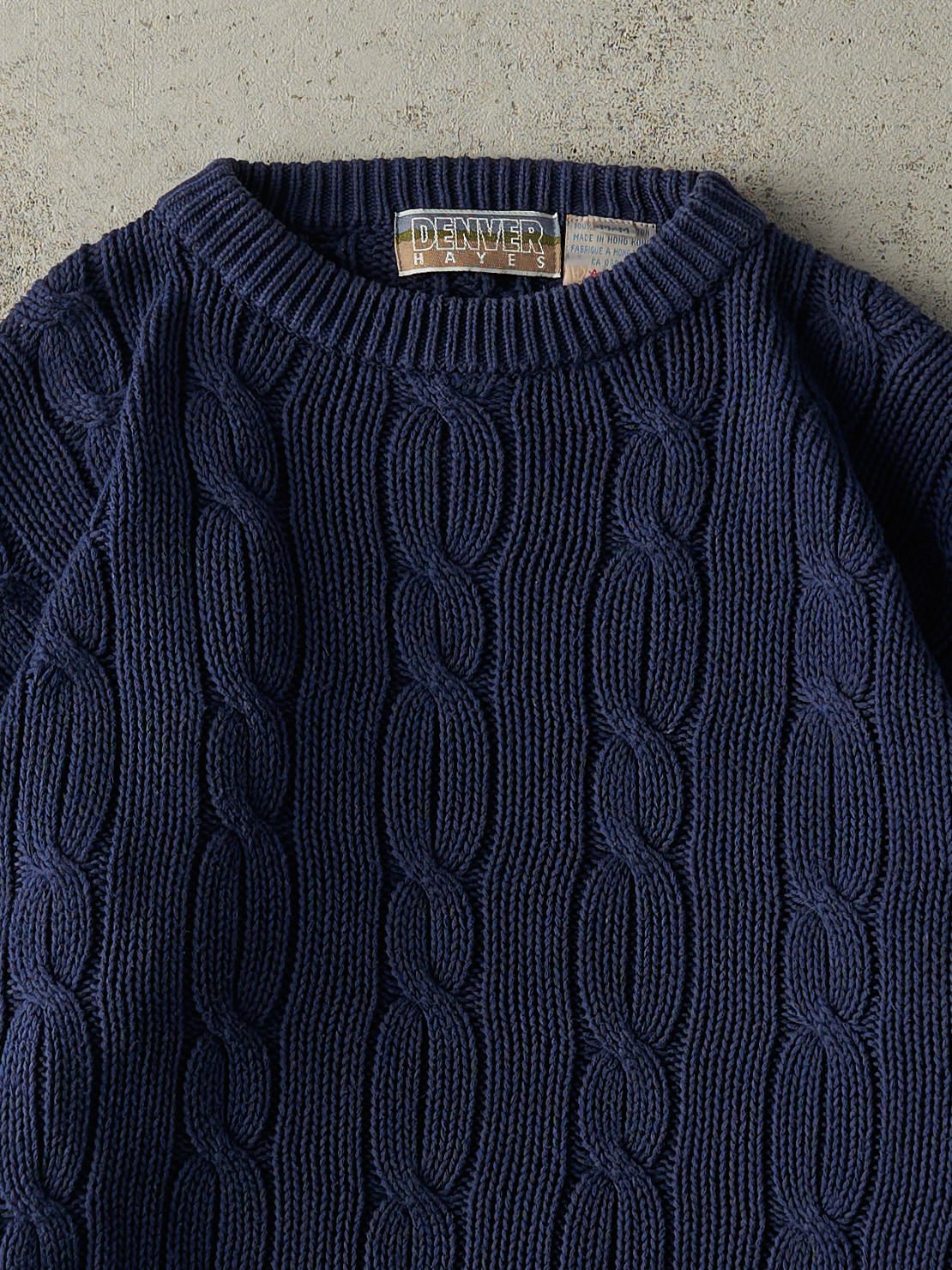 Vintage 90s Navy Blue Cable Knit Sweater (M)