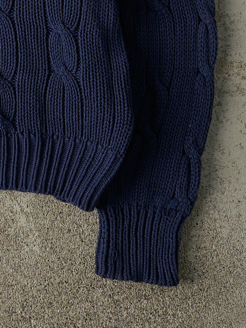 Vintage 90s Navy Blue Cable Knit Sweater (M)