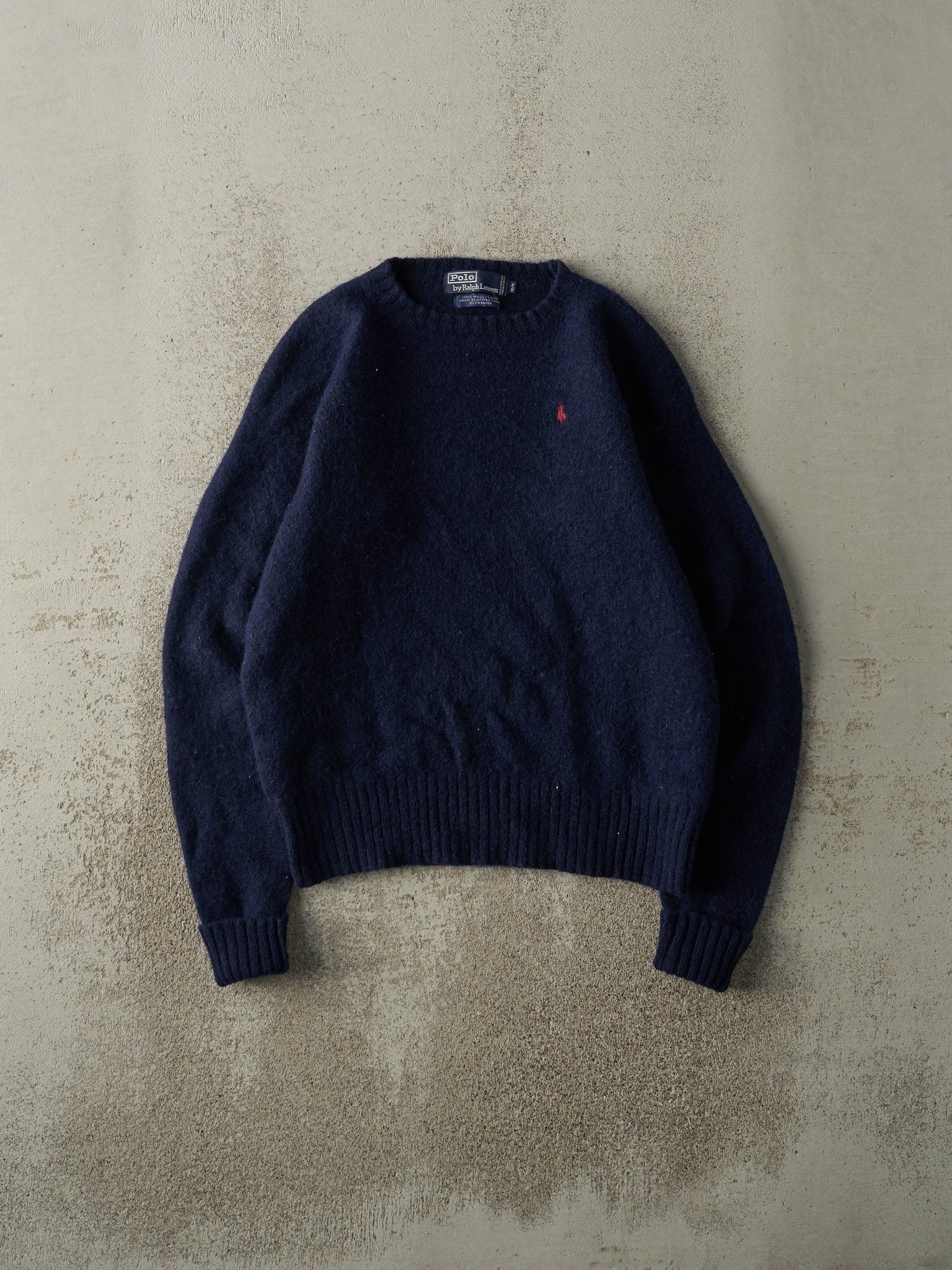 Vintage 90s Navy Blue Embroidered Polo Knit Sweater (S)