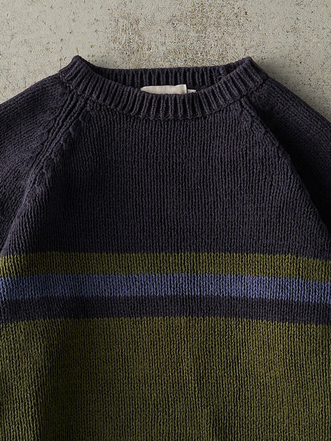 Vintage 90s Green & Navy Striped Knit Pullover (M)