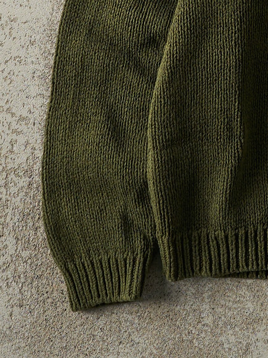 Vintage 90s Green & Navy Striped Knit Pullover (M)
