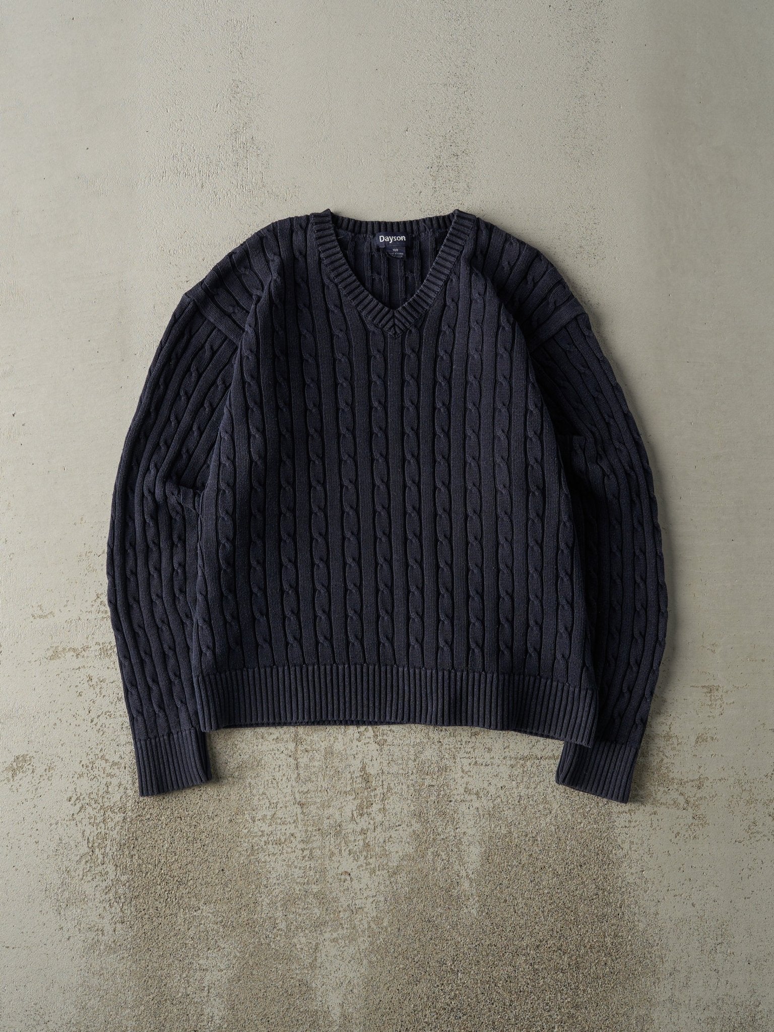 Vintage 90s Navy Blue Cable Knit Pullover (L)