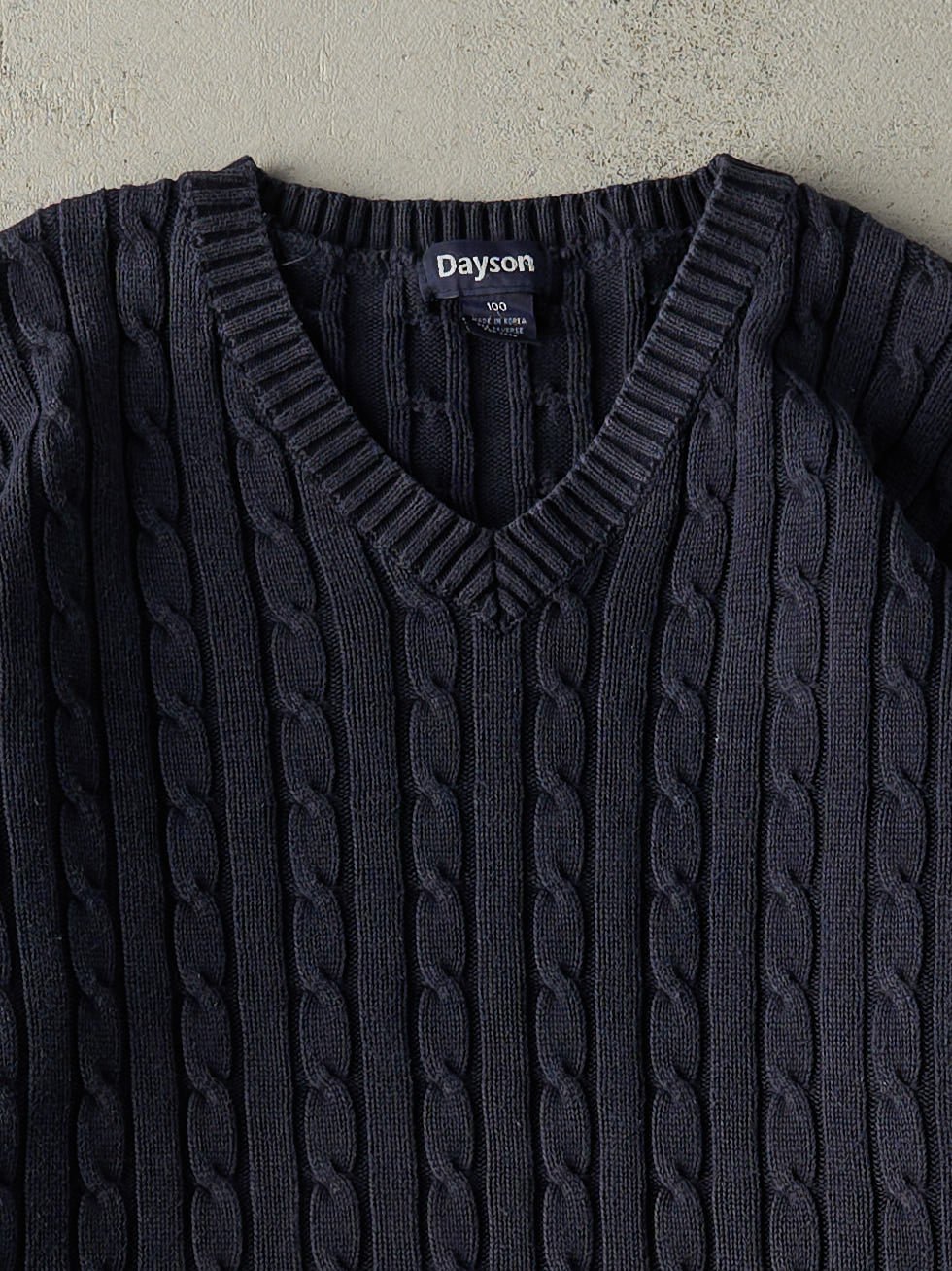 Vintage 90s Navy Blue Cable Knit Pullover (L)