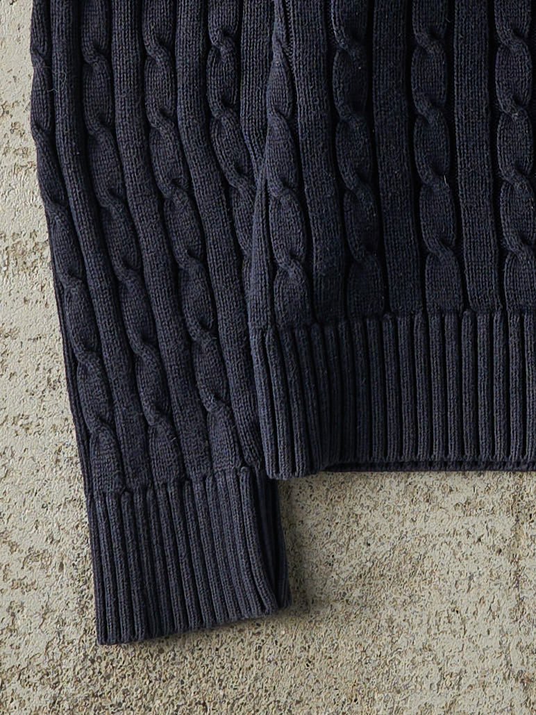 Vintage 90s Navy Blue Cable Knit Pullover (L)