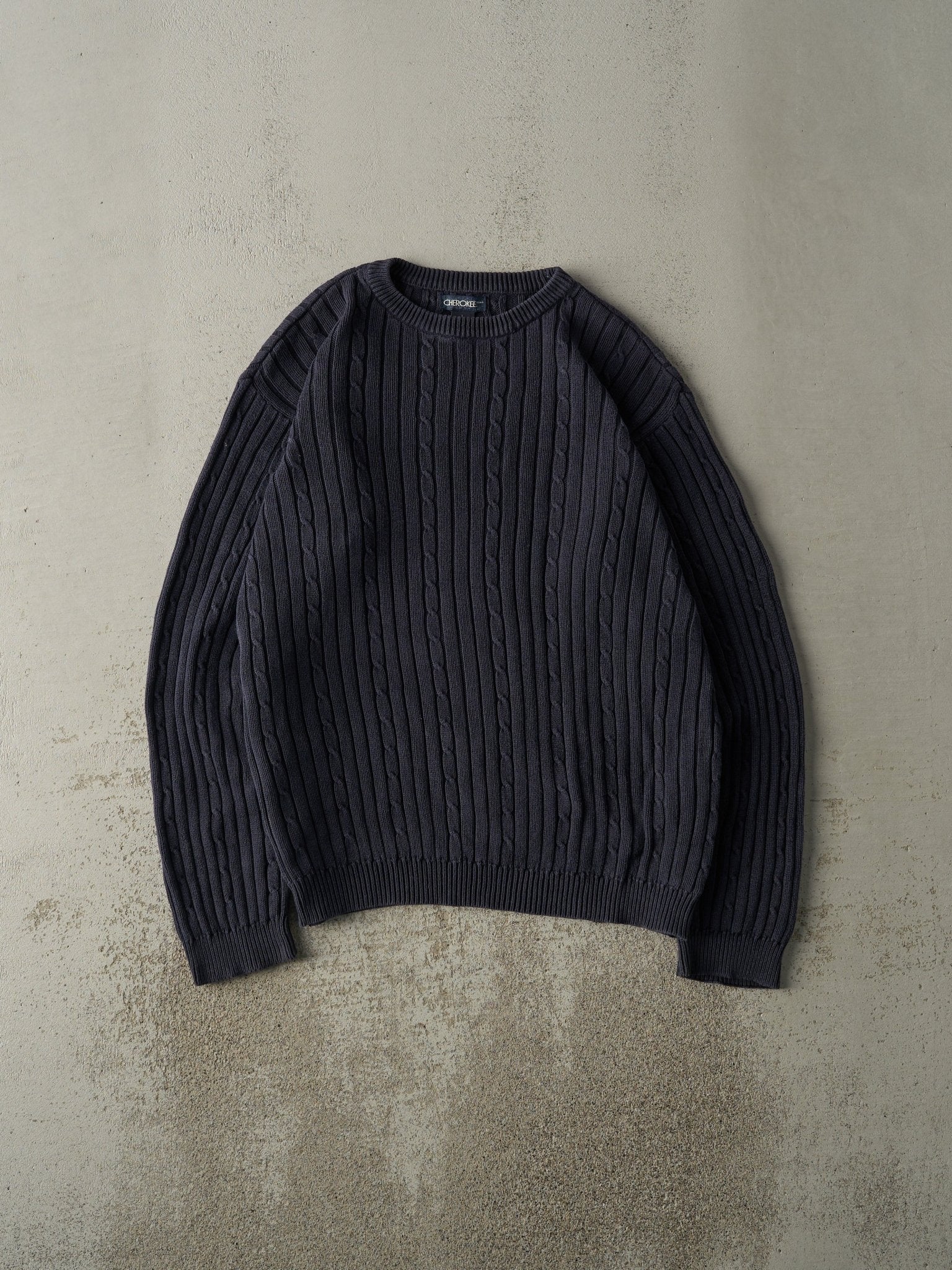Vintage 90s Navy Blue Pullover Boxy Cable Knit (XL)