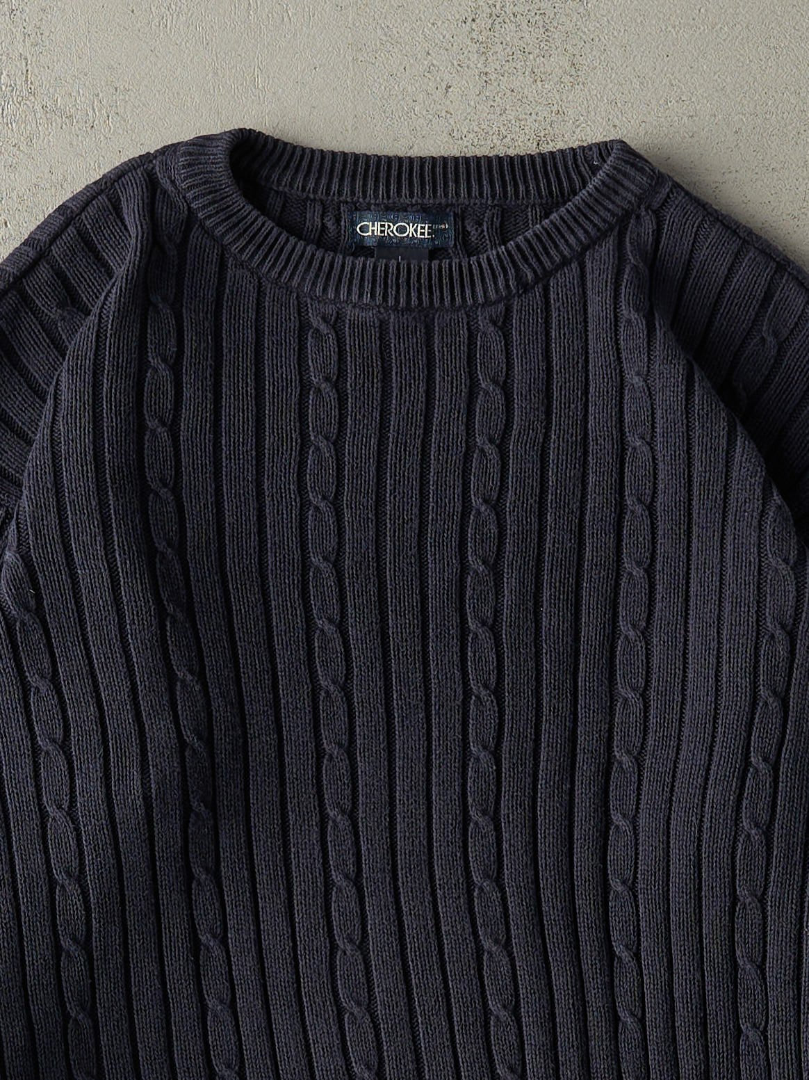 Vintage 90s Navy Blue Pullover Boxy Cable Knit (XL)