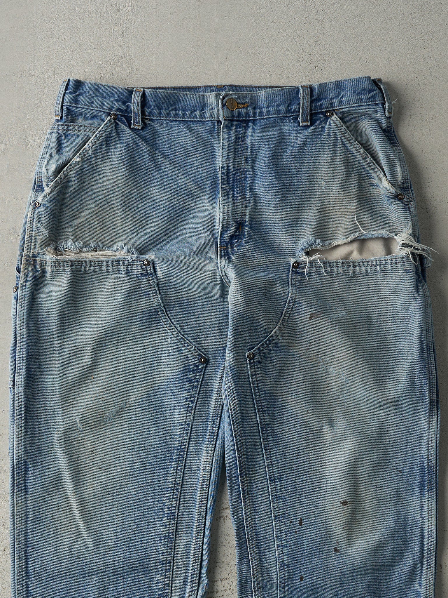 Vintage 90s Light Wash Carhartt Denim Double Knee Carpenter Jeans (37x29)