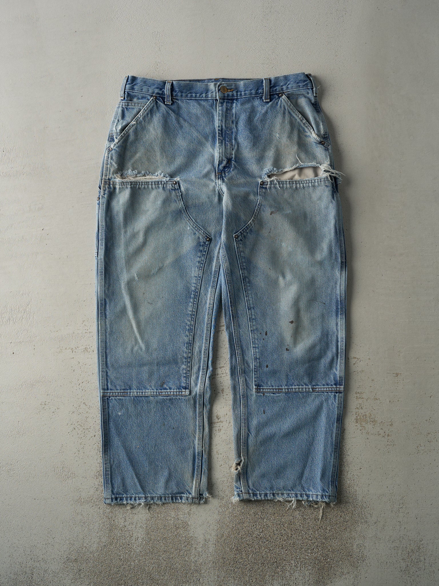 Vintage 90s Light Wash Carhartt Denim Double Knee Carpenter Jeans (37x29)