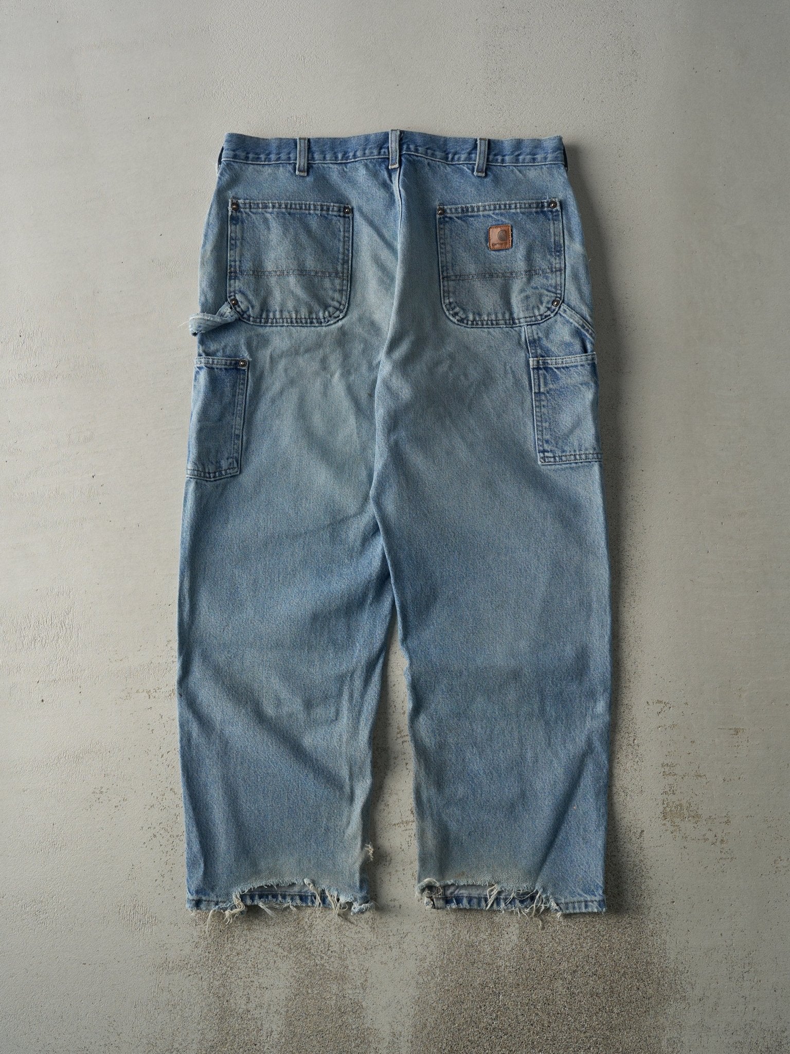 Vintage 90s Light Wash Carhartt Denim Double Knee Carpenter Jeans (37x29)