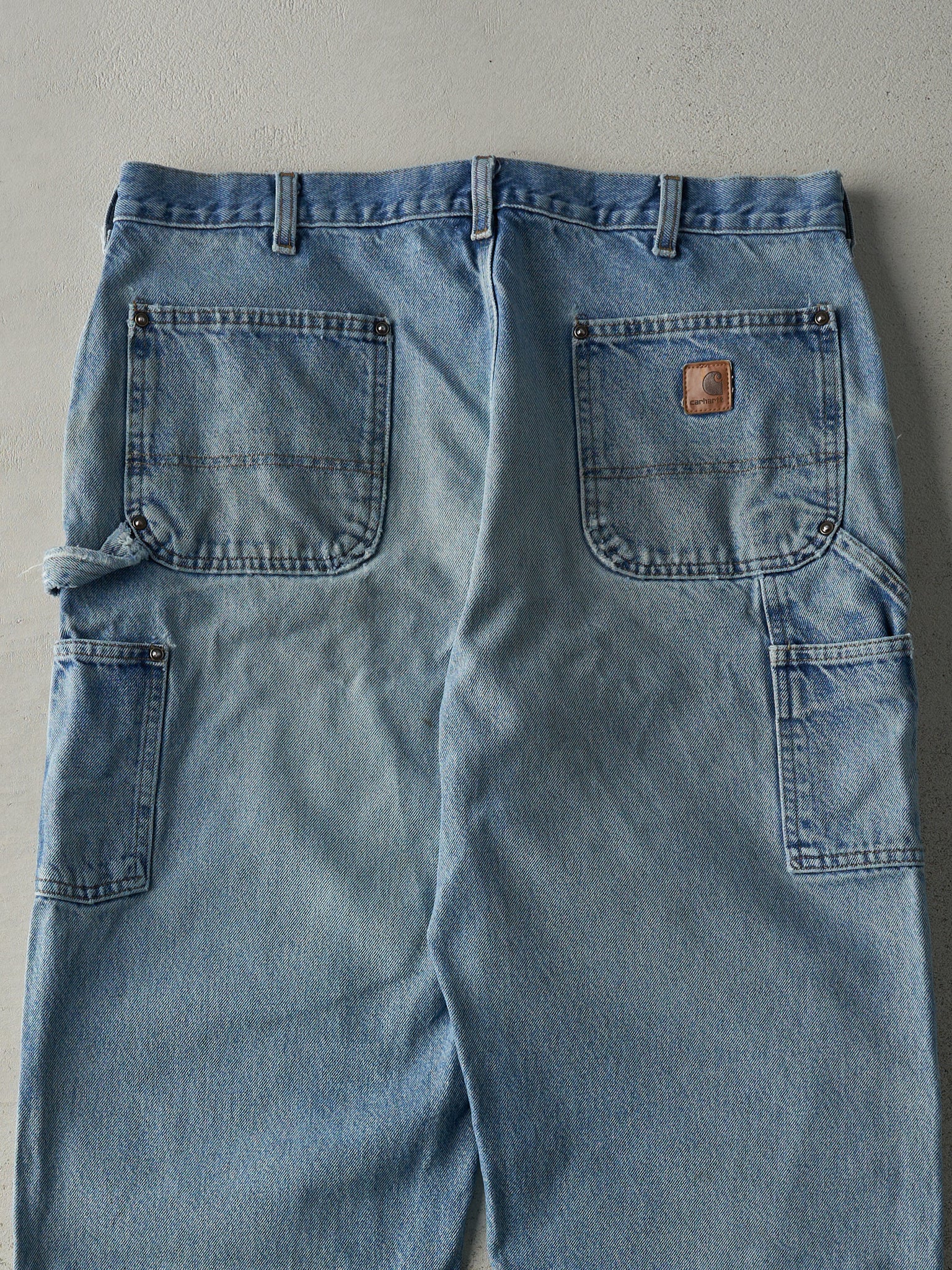 Vintage 90s Light Wash Carhartt Denim Double Knee Carpenter Jeans (37x29)