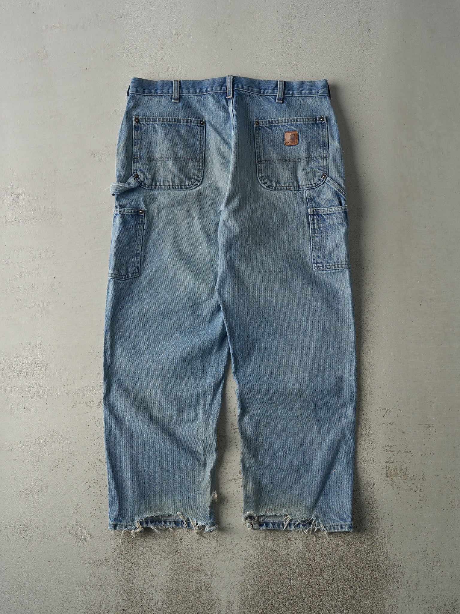 Vintage 90s Light Wash Carhartt Denim Double Knee Carpenter Jeans (37x29)